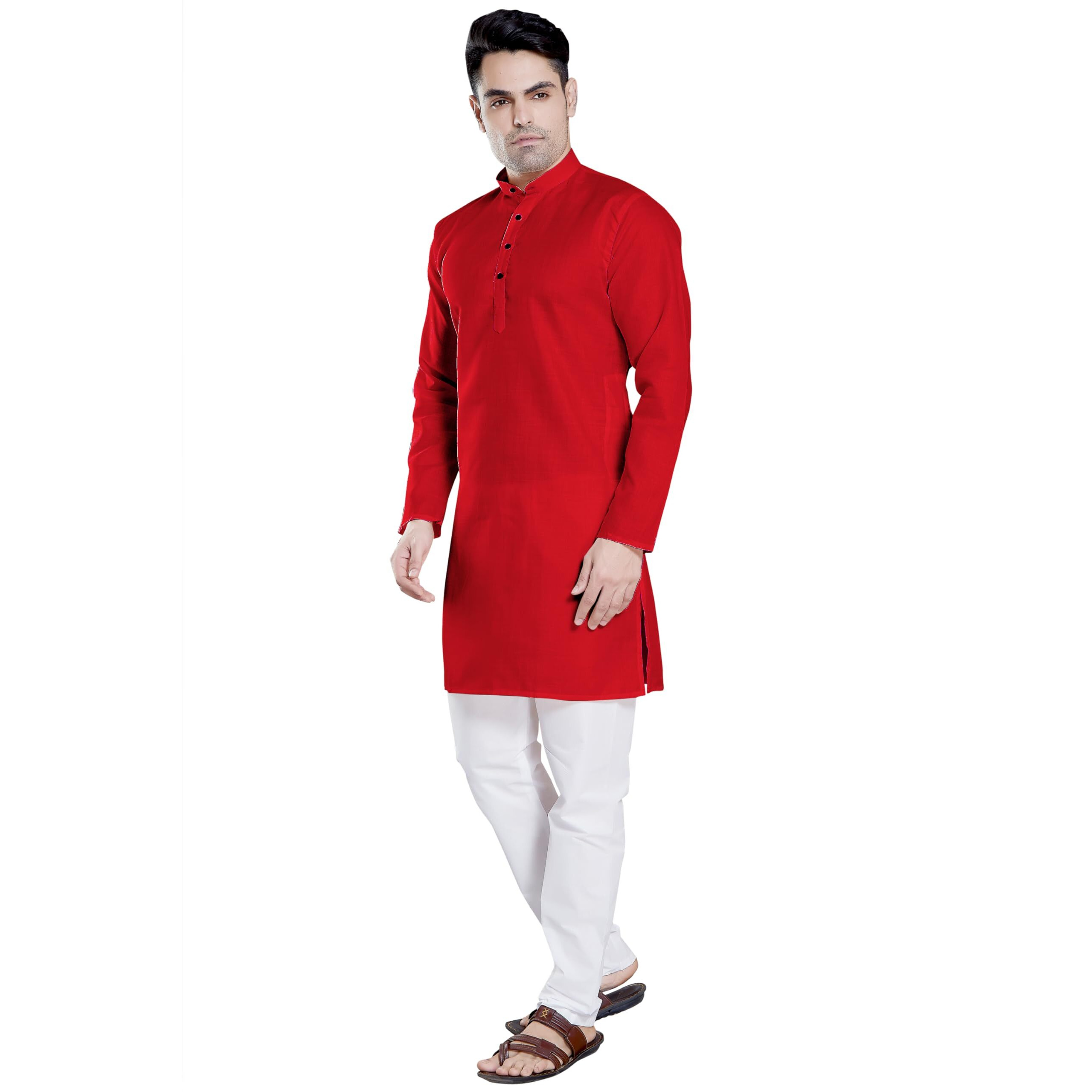 Divisive Men's Plain Cotton Blend Linen Slim Fit Kurta Pyjama Set (Dkrt56_Xxl_Red)
