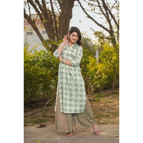 Fabnex Cotton Blend Regular Women Kurta Set (K-86-Pista-M_Pista_M)