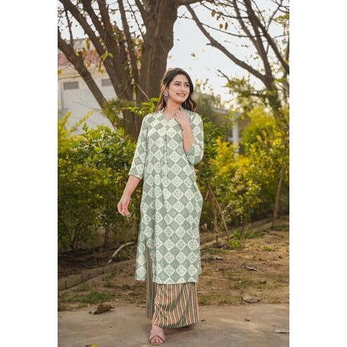 Fabnex Cotton Blend Regular Women Kurta Set (K-86-Pista-M_Pista_M)