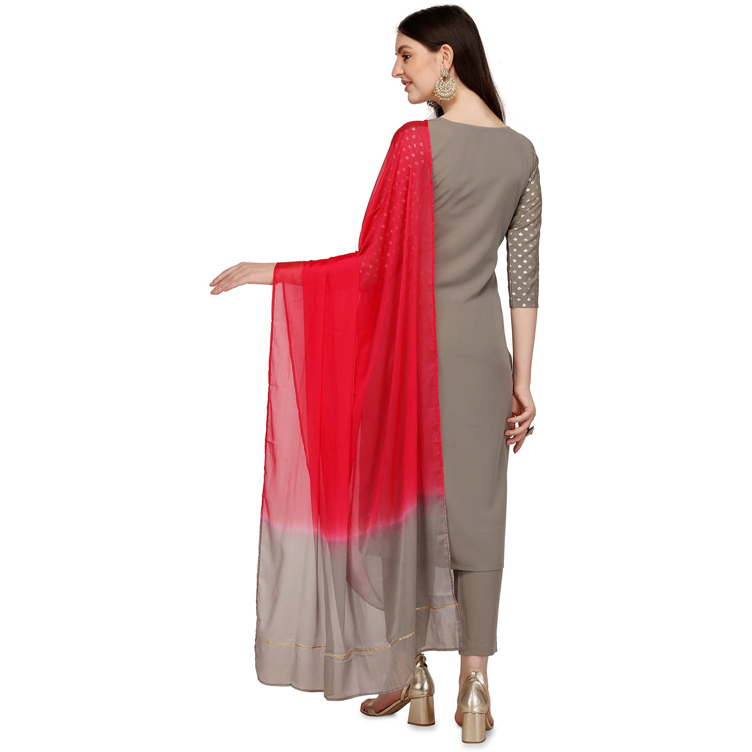 Fiorra Women's Grey Poly Crepe Straight Kurta With Pant And Dupatta Set0034-Xl