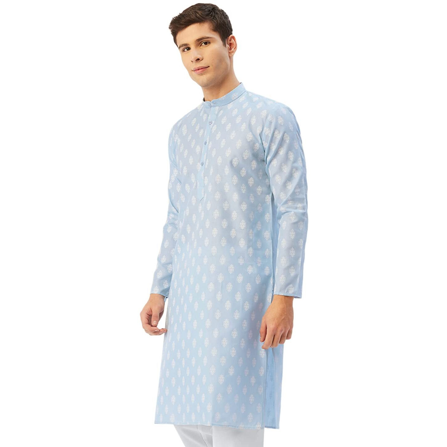 Jompers Men's Cotton Floral Printed Kurta. (Sky, Xl)