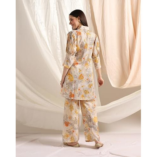 Leriya Fashion Womens Rayon Ethnic Co-Ord Set Regular Fit Casual (Lf-K-W1749&Tr832_Yellow_L)