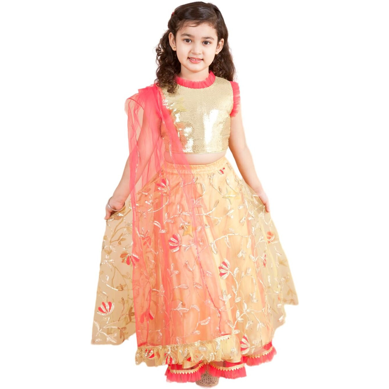 Pspeaches Girl's Polyester Lehenga Choli (L-Lemon Gota_Yellow_3-4Y)