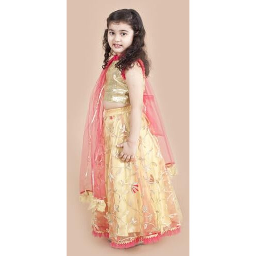 Pspeaches Girl's Polyester Lehenga Choli (L-Lemon Gota_Yellow_3-4Y)