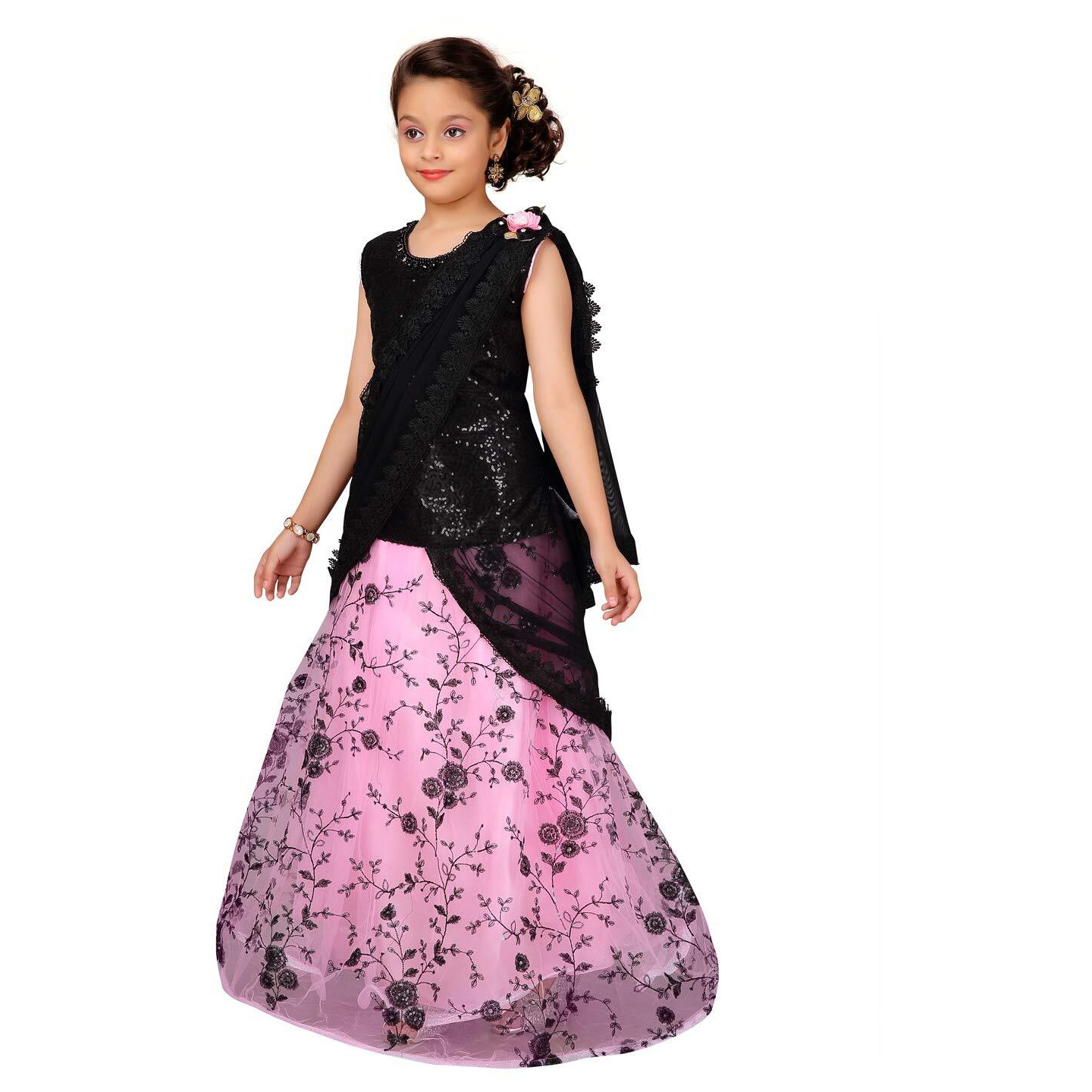 Aarika Girl's Net Lehenga Choli (Lch-1030-Black-Pink-34)