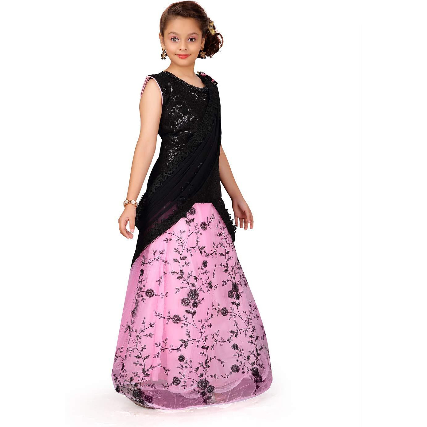 Aarika Girl's Net Lehenga Choli (Lch-1030-Black-Pink-34)