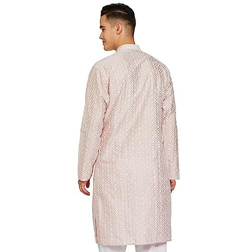 Be Active Men's Traditional Embroidered Lucknowi Full Sleeves Kurta || Cotton Kurta For Men || Men Kurta For Wedding || Kurta For Men (Rfsk0013-Kr 7 L) Dusty Pink