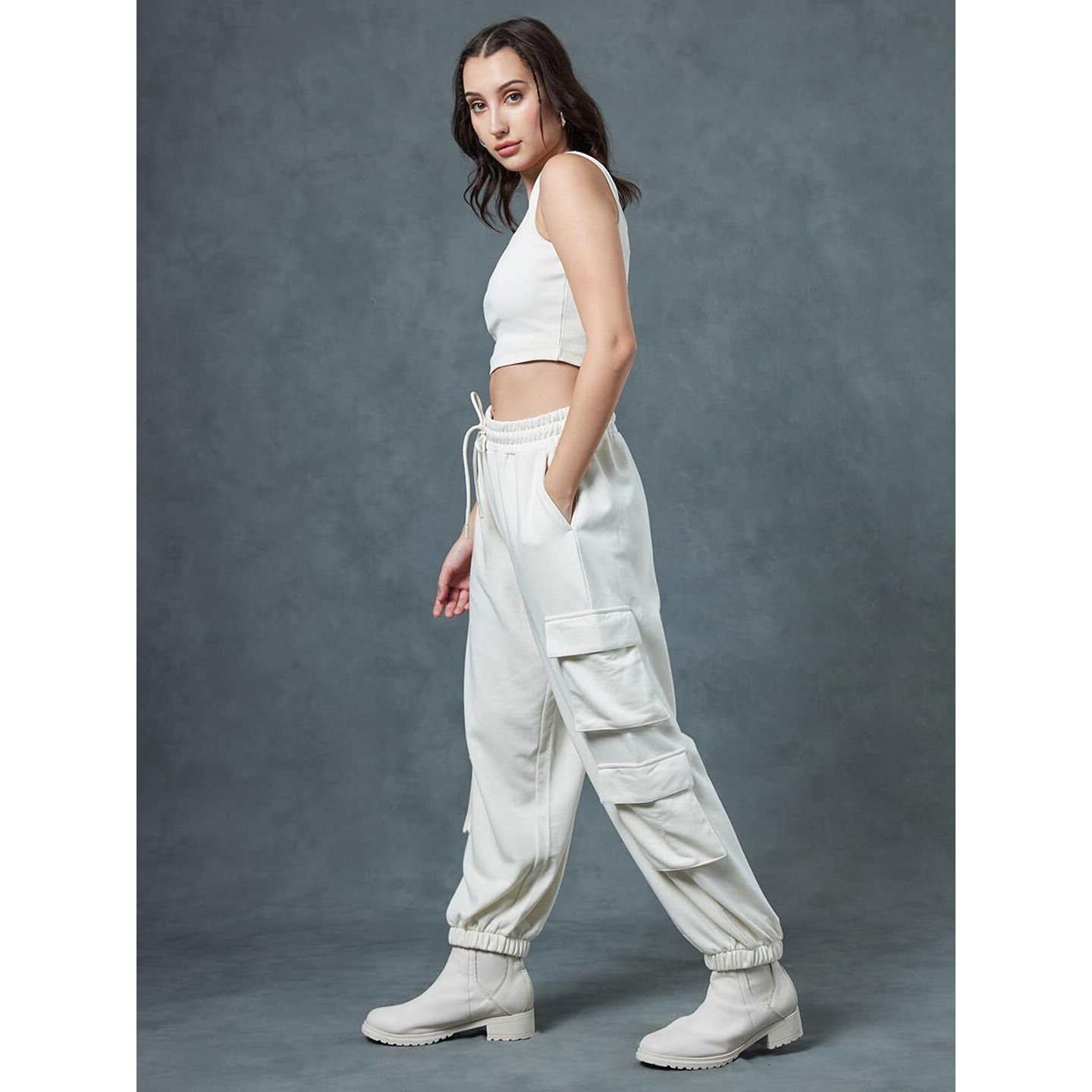 Bewakoof Women's Solid Super Loose Fit Terry Co-Ordinates_628247 Beige_2Xl