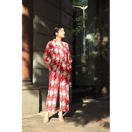 Dhruvi Trendz Womens Rayon Co-Ord Set Regular Fit Casual (Dt-W1783&Tr842_Red_Xl)