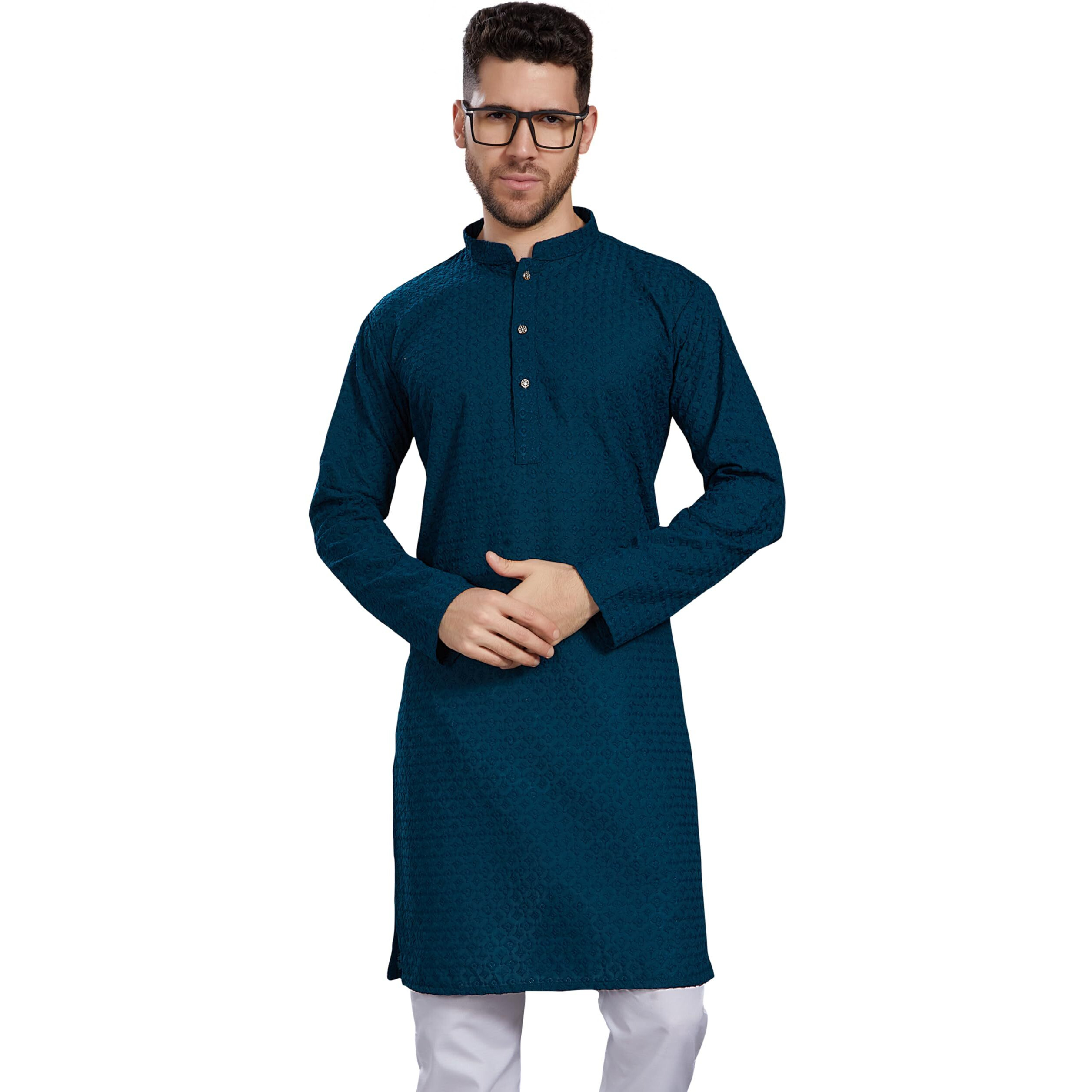 Divisive Men's Thread Embroidered Cotton Blend Only Slim Fit Kurta (Dkrt782_Xxl_Turquoise)