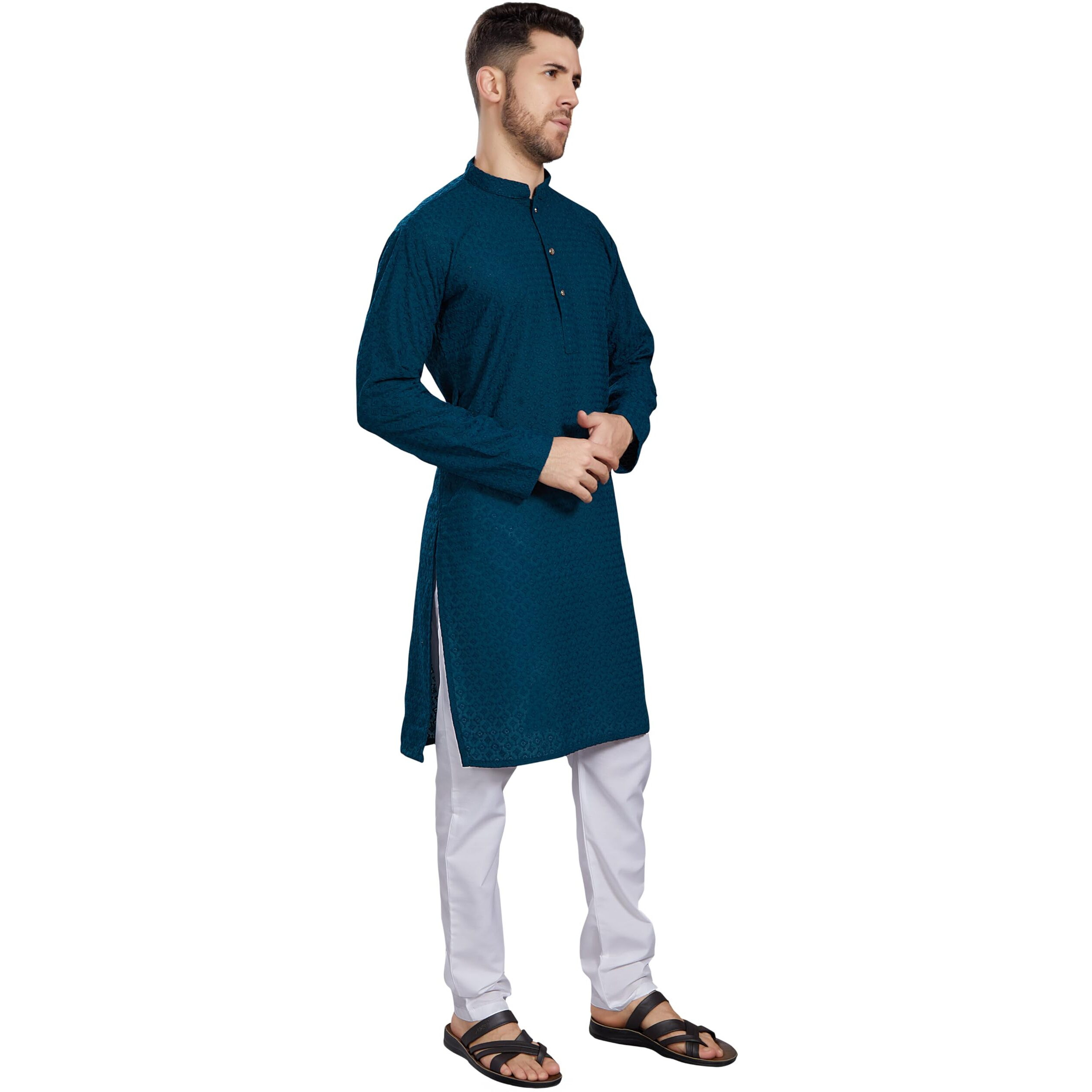 Divisive Men's Thread Embroidered Cotton Blend Only Slim Fit Kurta (Dkrt782_Xxl_Turquoise)