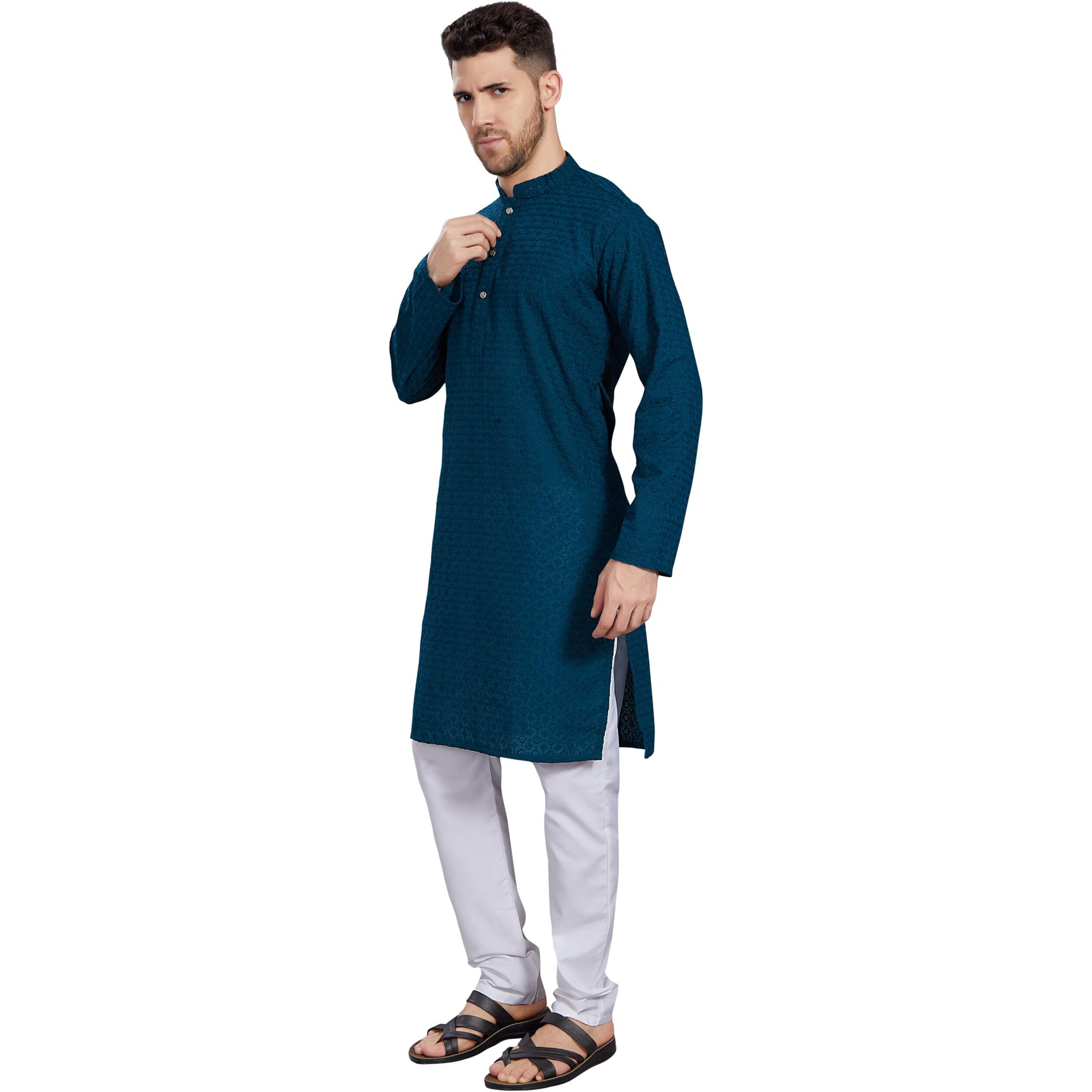 Divisive Men's Thread Embroidered Cotton Blend Only Slim Fit Kurta (Dkrt782_Xxl_Turquoise)