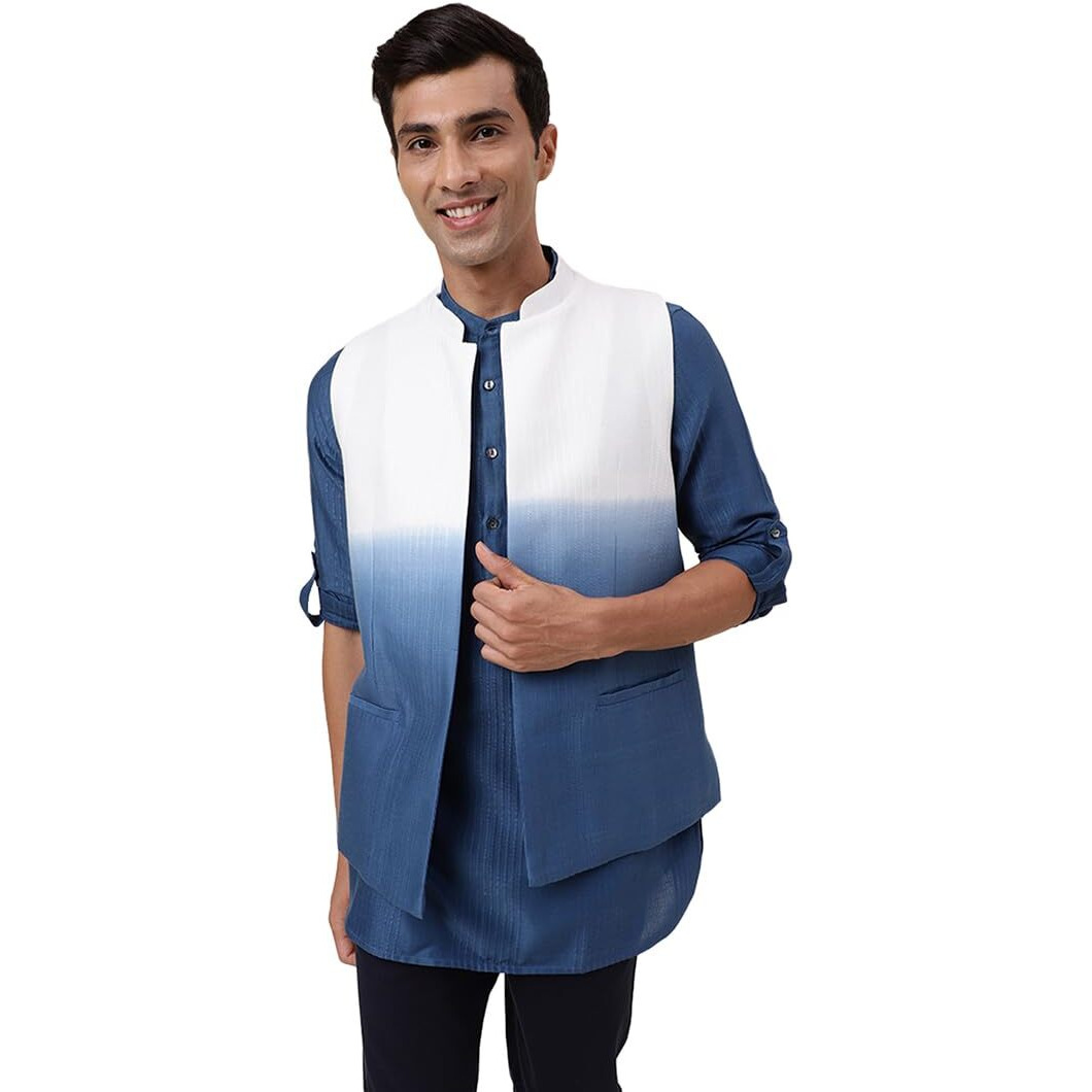 Fabindia Men's Cotton Abstract Slim Fit Kurta Set (1030867Blue_Blue