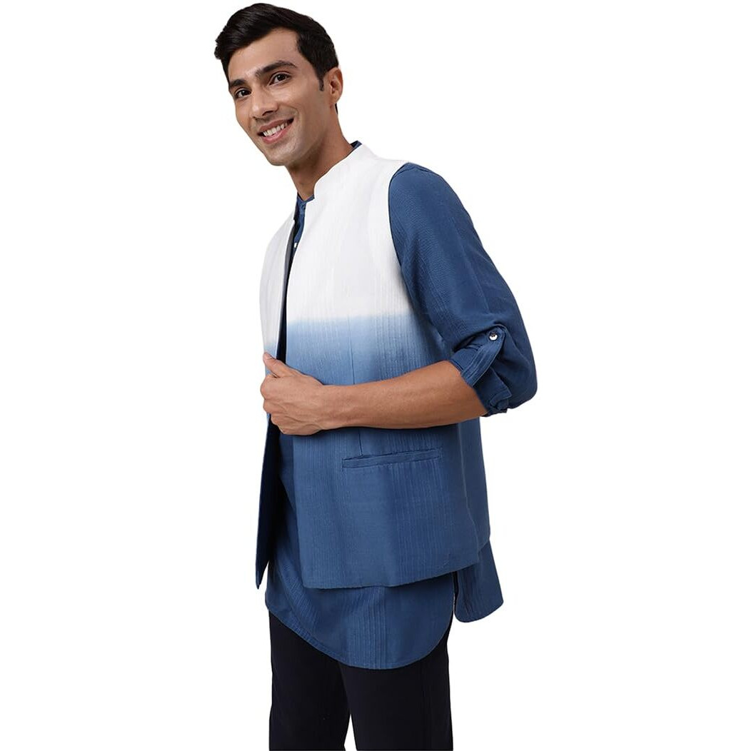Fabindia Men's Cotton Abstract Slim Fit Kurta Set (1030867Blue_Blue