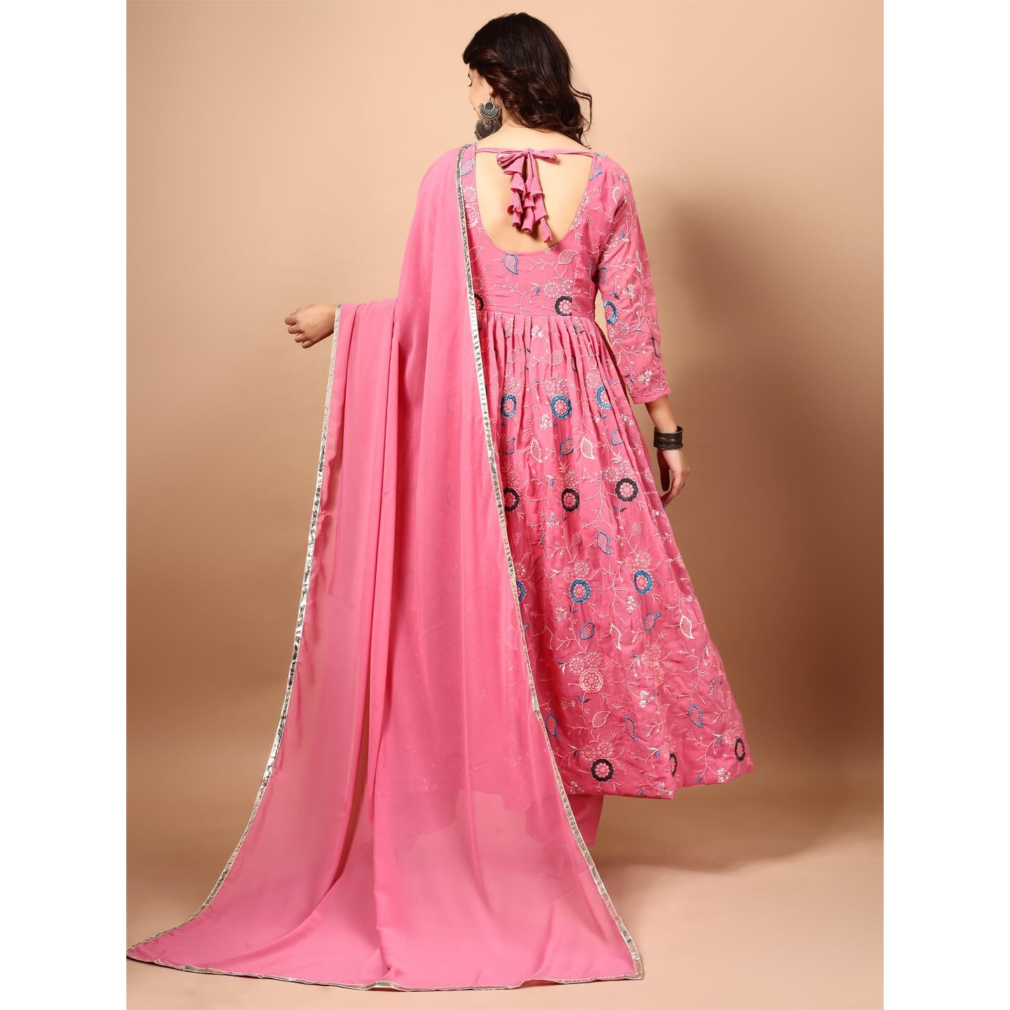 Fashion Basket Georgette Anarkali Kurta Set For Women (In, Alpha, M, Regular, Pink)