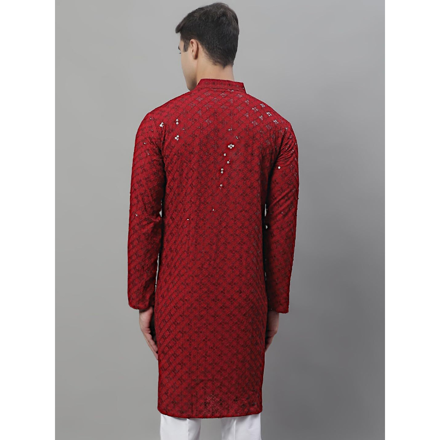 Jompers Men's Chikankari Embroidered And Sequence Kurtas Only (Maroon, Xl)
