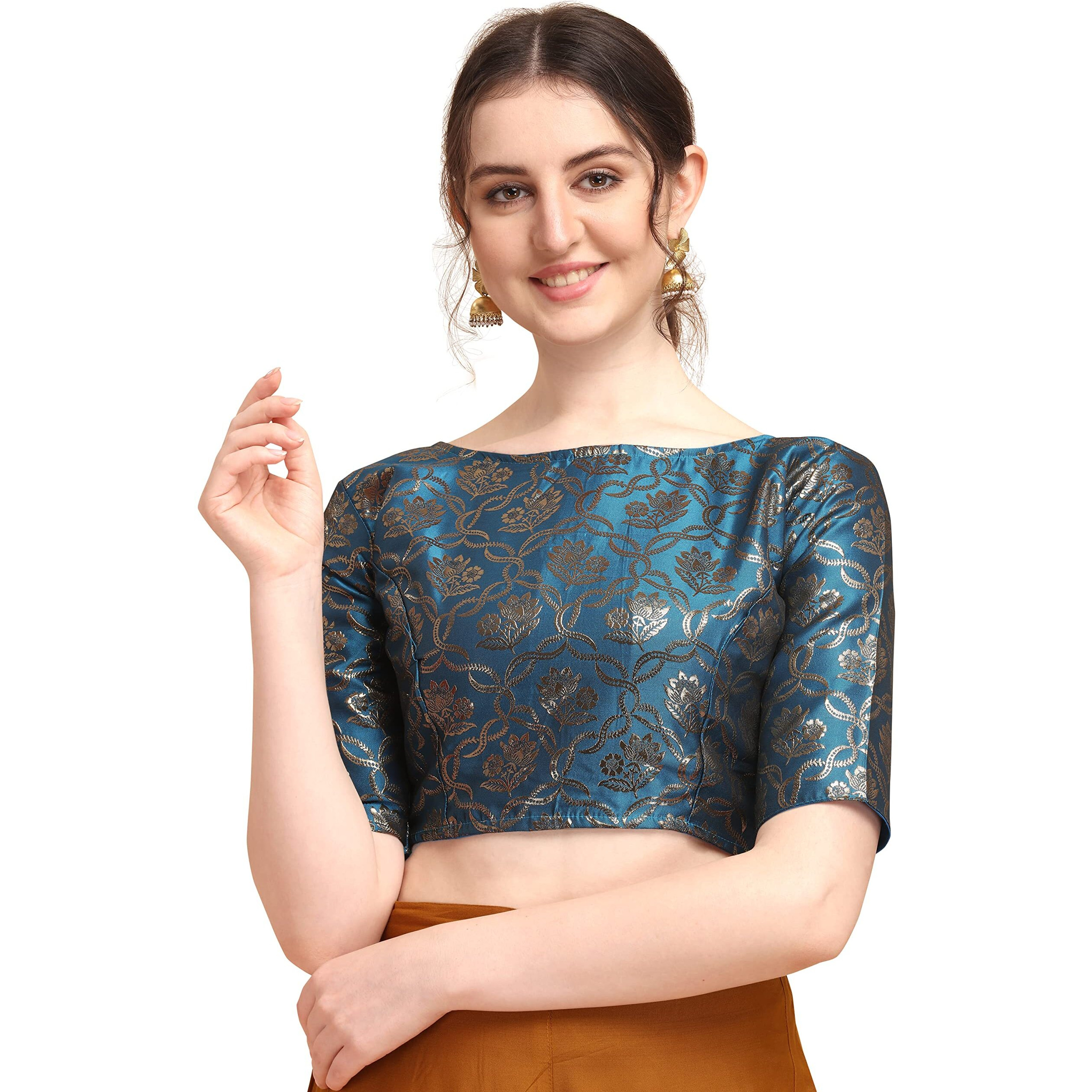 Oomph Jacquard Blue Readymade Blouse For Women - Rbbl162Xl