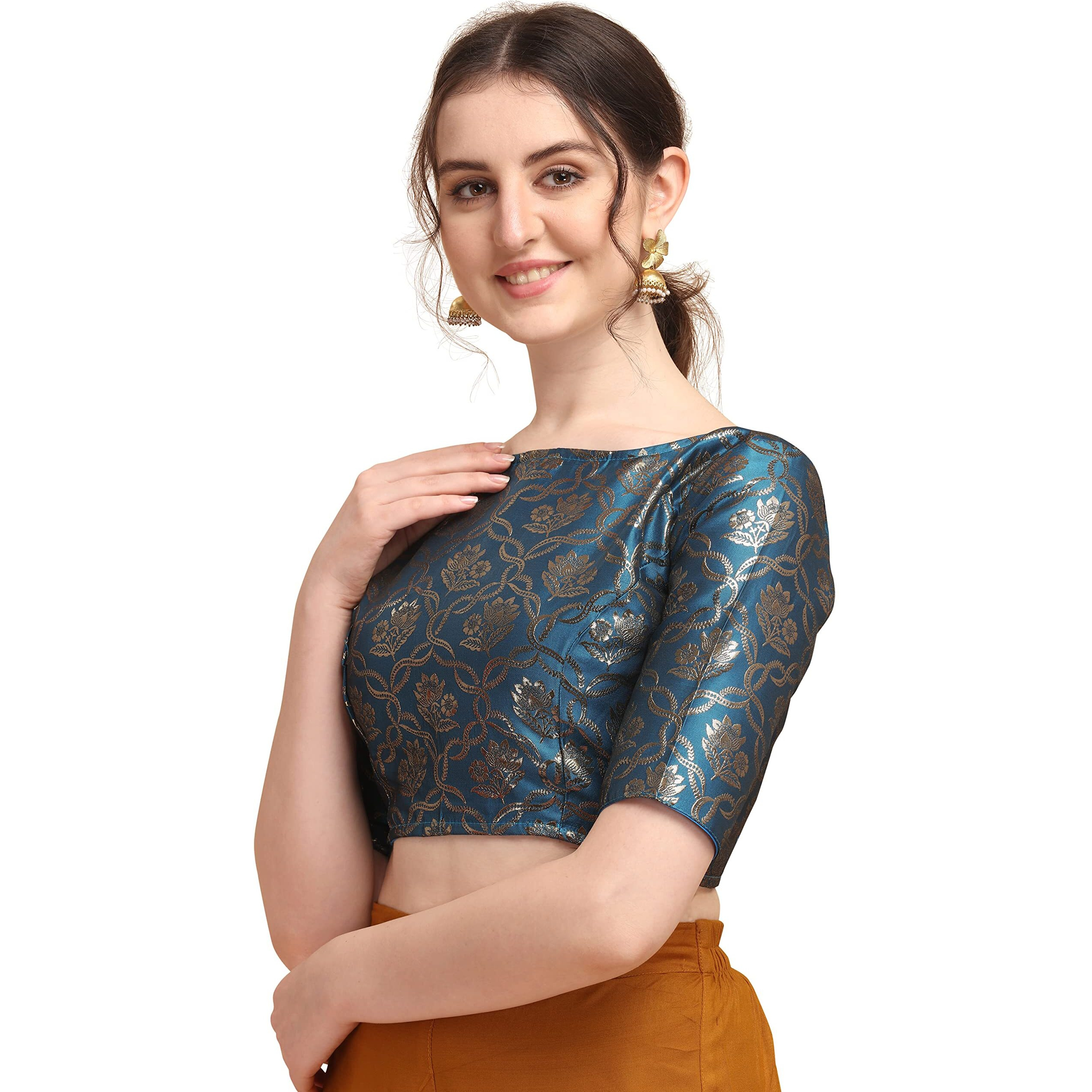 Oomph Jacquard Blue Readymade Blouse For Women - Rbbl162Xl