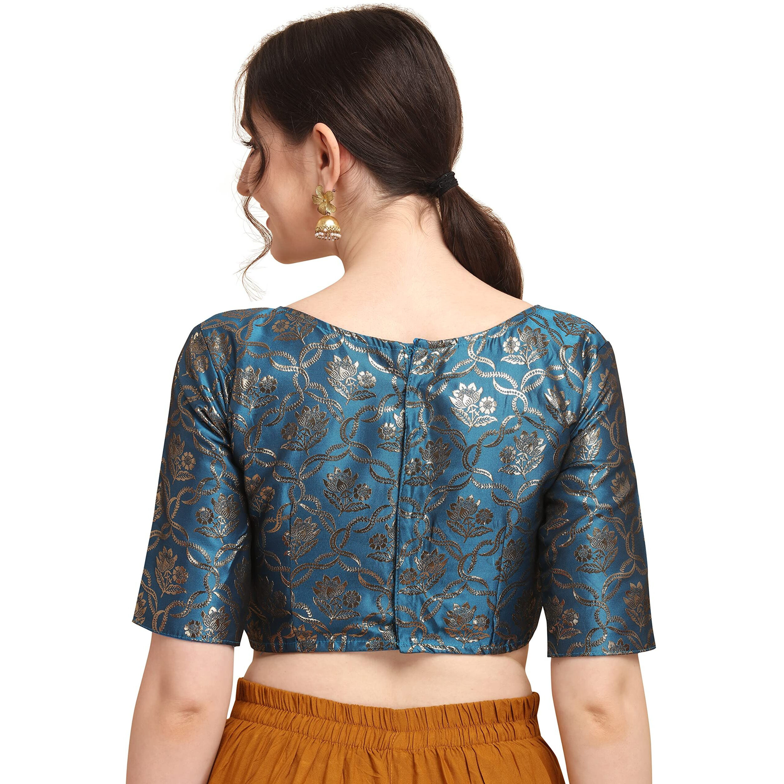 Oomph Jacquard Blue Readymade Blouse For Women - Rbbl162Xl