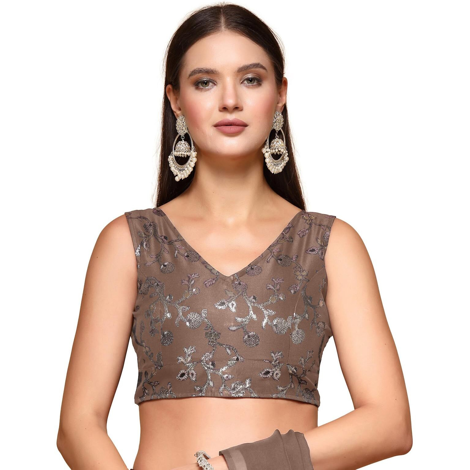 Oomph Readymade Blouse For Women, Brocade, Sleeveless, V-Neck, Rbbl691
