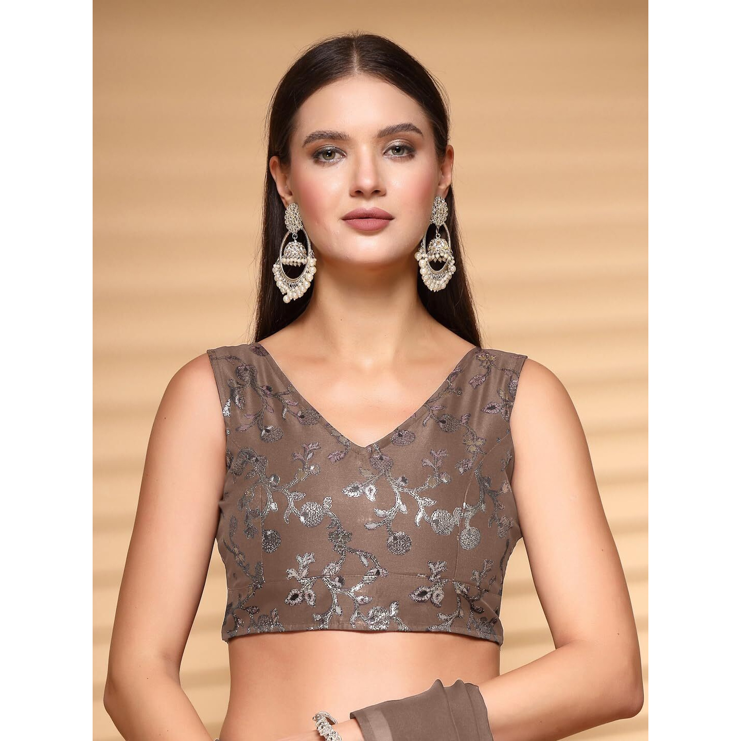 Oomph Readymade Blouse For Women, Brocade, Sleeveless, V-Neck, Rbbl691