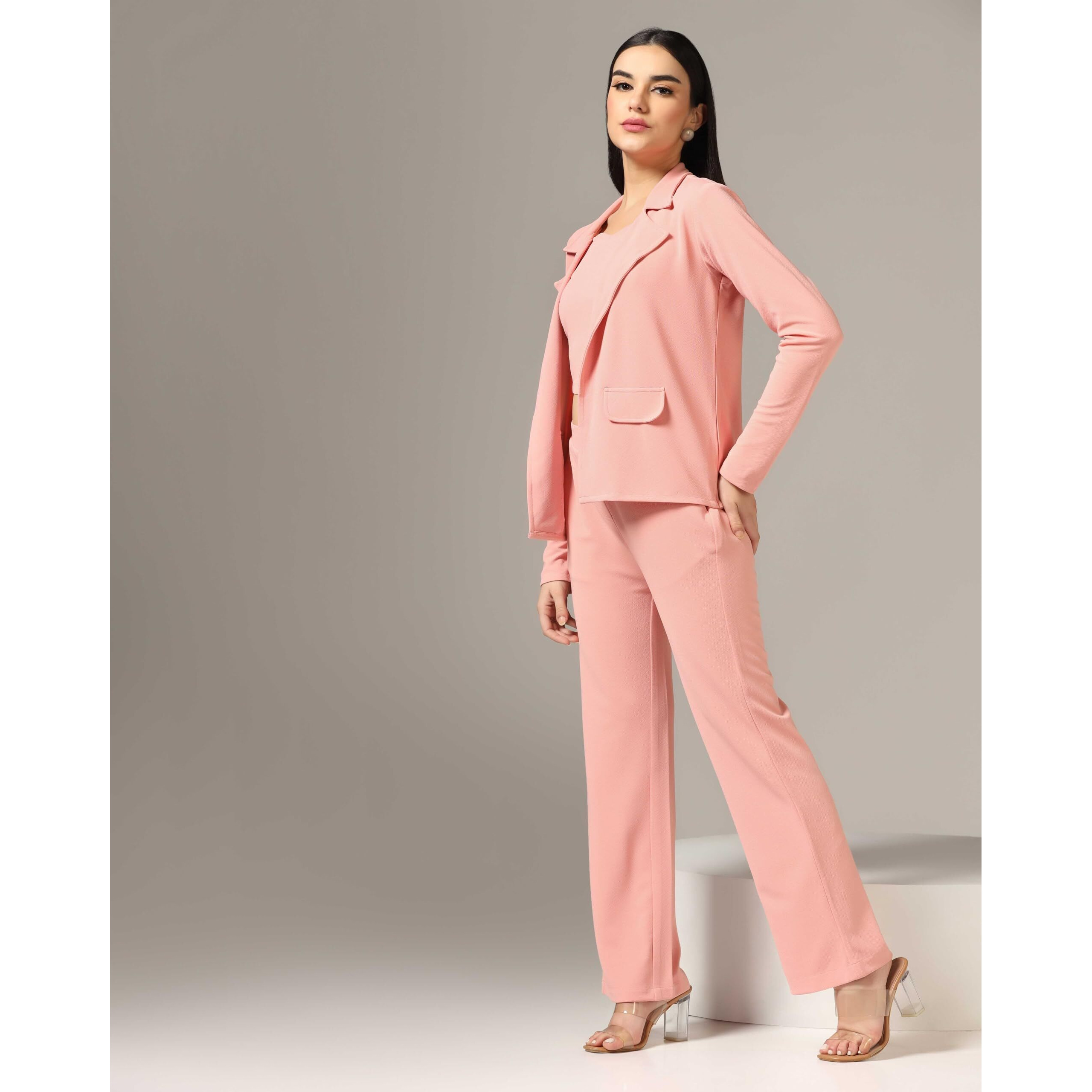 Om Sai Latest Creation Women's Lycra Open Front Dress (Oslc-W1856&W1857&Tr863_Pink_3Xl)