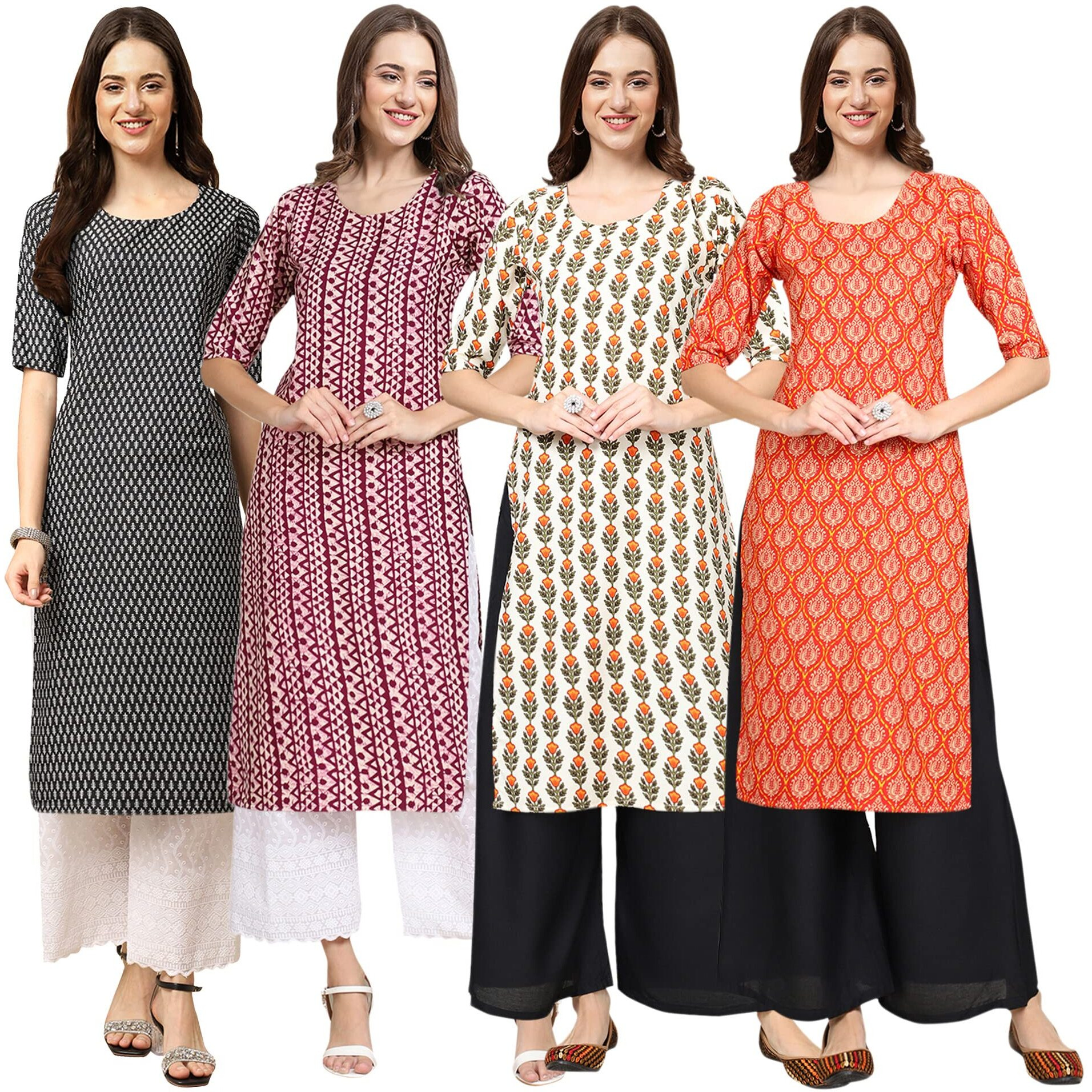 Pinkmint Women's Crepe Digital Print Straight Kurta(Pack Of 4)[Qn-377-347-352-354-Xxl]
