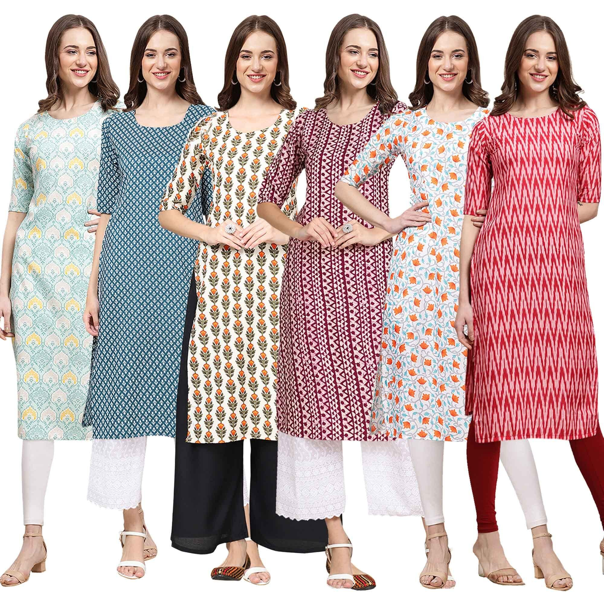 Pinkmint Women's Crepe Digital Print Straight Kurta [Pack Of 6] (Ccp-343-351-352-347-334-328-Xxl)