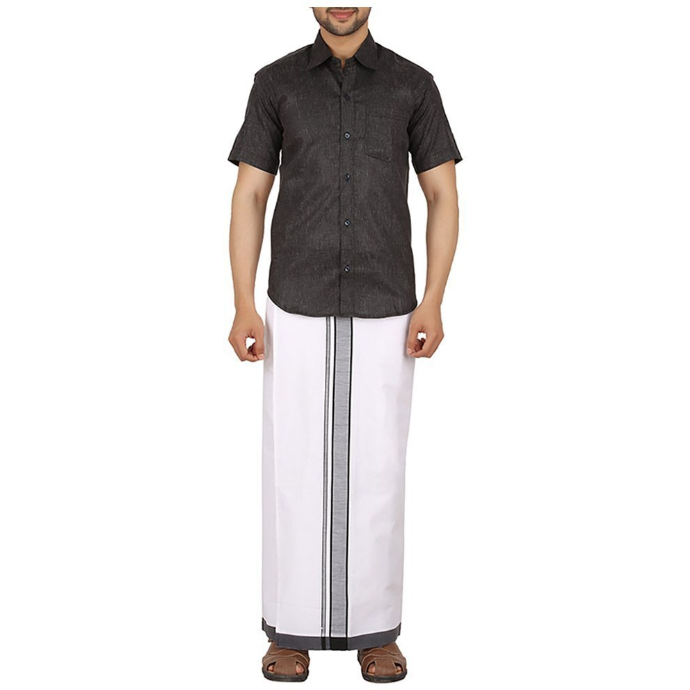Prakasam Cotton Men's Cotton Dhoti_Moon Vel-Pkt-Black_Black_44