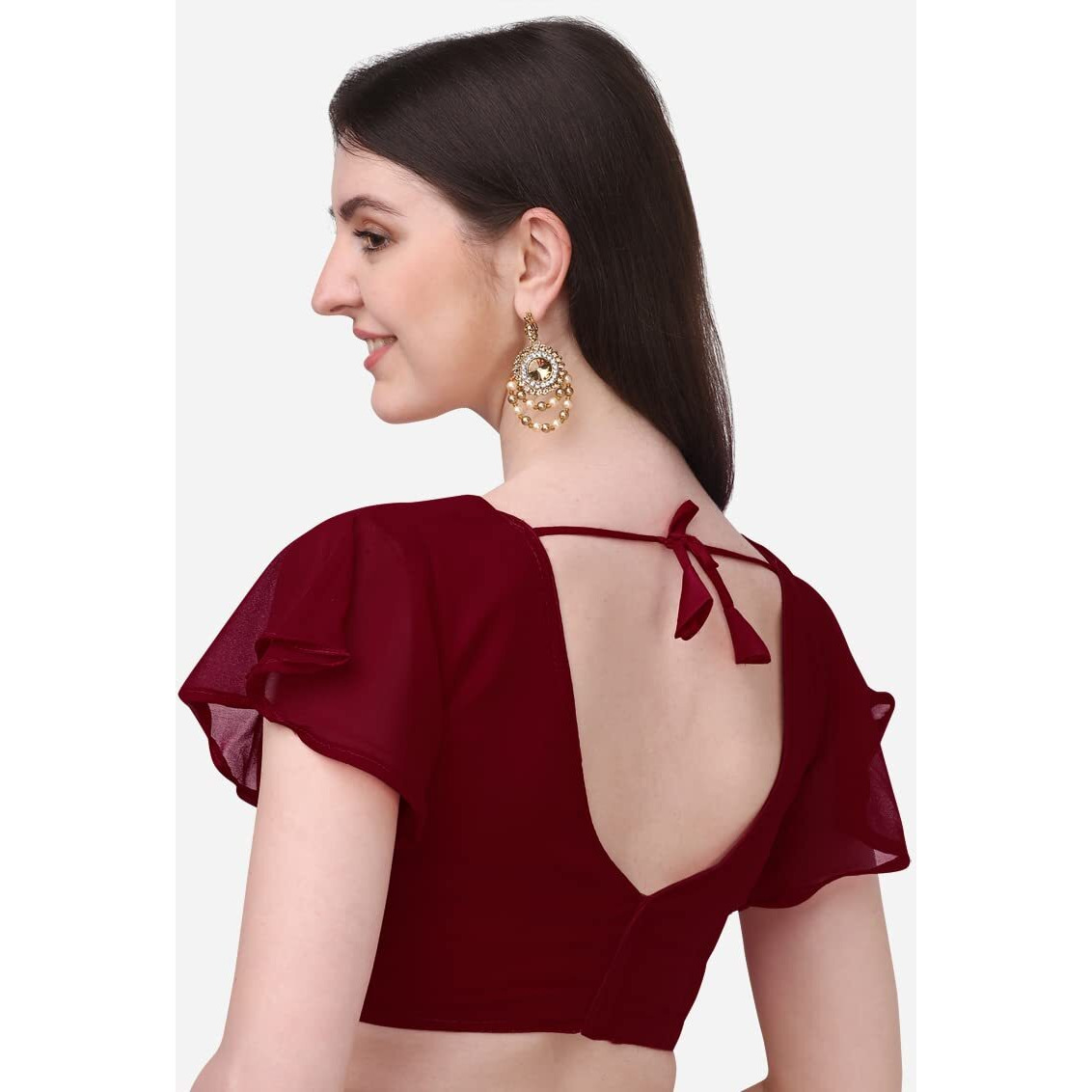 Pujia Mills Women's Georgette Bell Sleeve Readymade Saree Blouse (3003_Maroon_38)