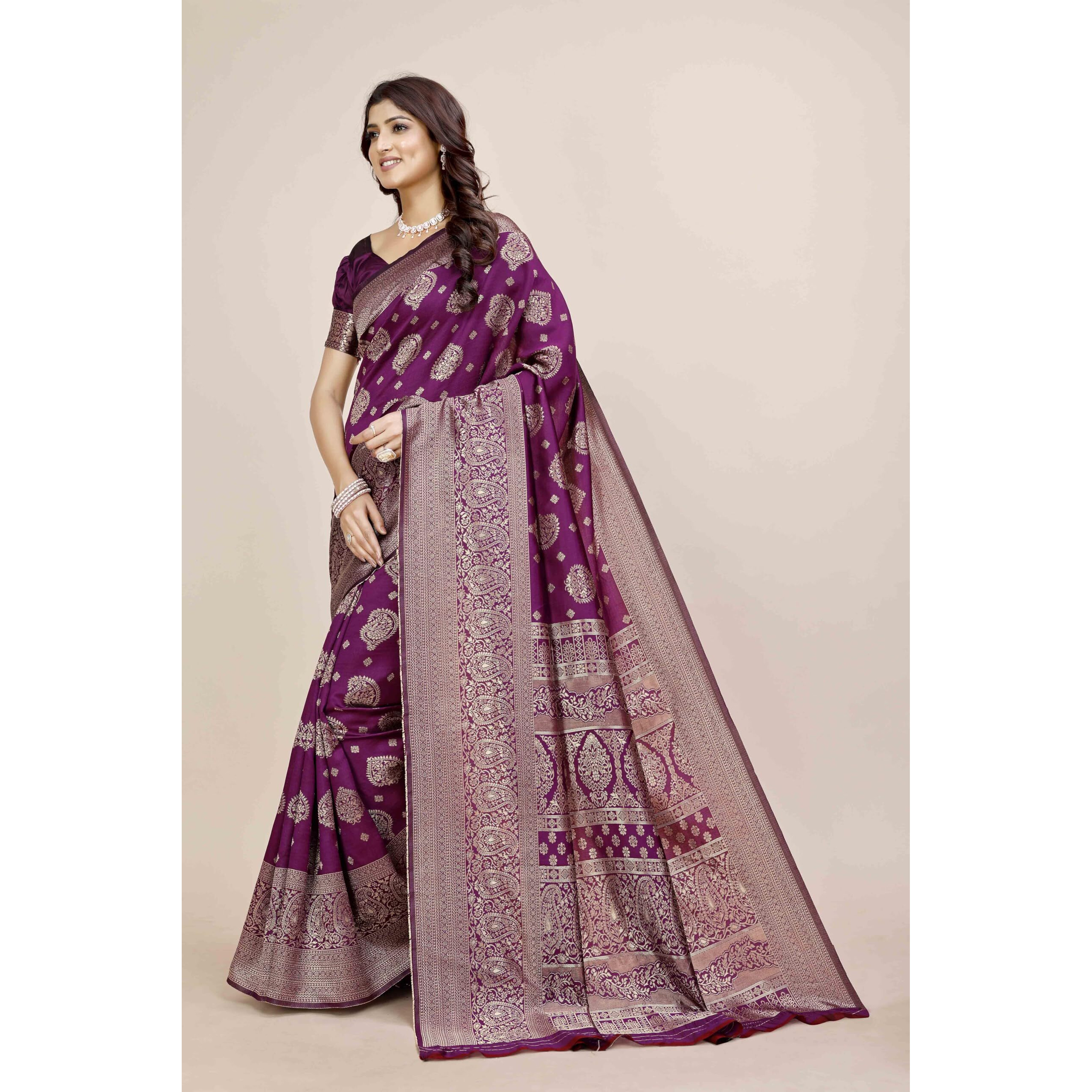 Shasmi Women's Banarasi Saree Pure Kanjivaram Silk Saree Soft New Ladies 2025 Design Wear Pattu Sarees Latest Party Sari Collections With Blouse Piece For Wedding Sadi (Pari-218 Wine)