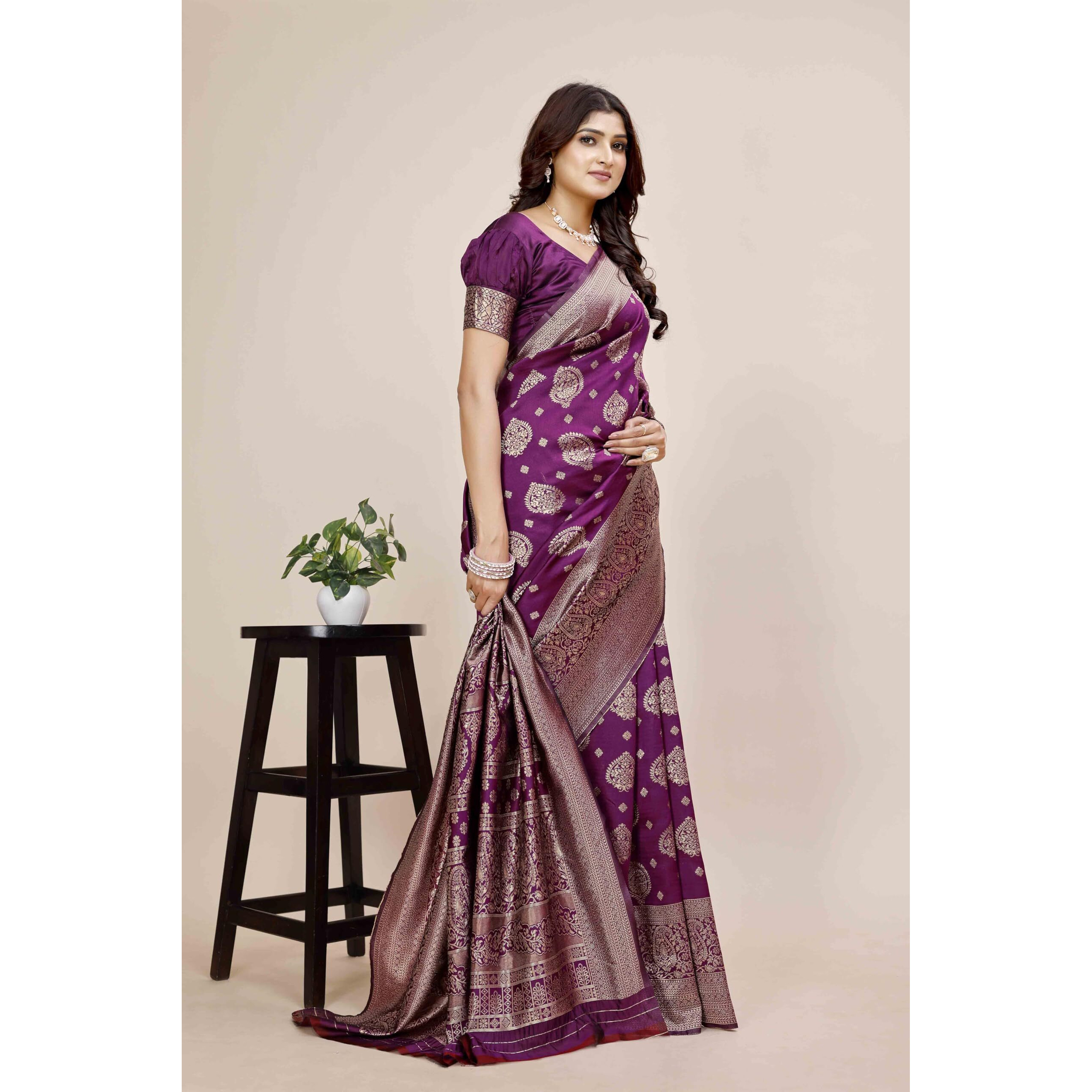 Shasmi Women's Banarasi Saree Pure Kanjivaram Silk Saree Soft New Ladies 2025 Design Wear Pattu Sarees Latest Party Sari Collections With Blouse Piece For Wedding Sadi (Pari-218 Wine)