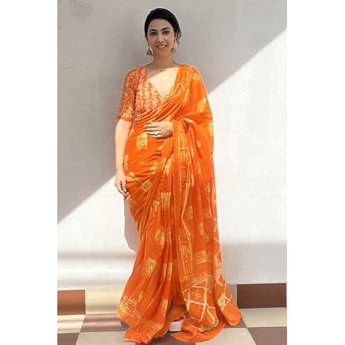 Shiv Textiles Womens Orange Cotton Printed Saree For Women (Smc-St-154-Orange)