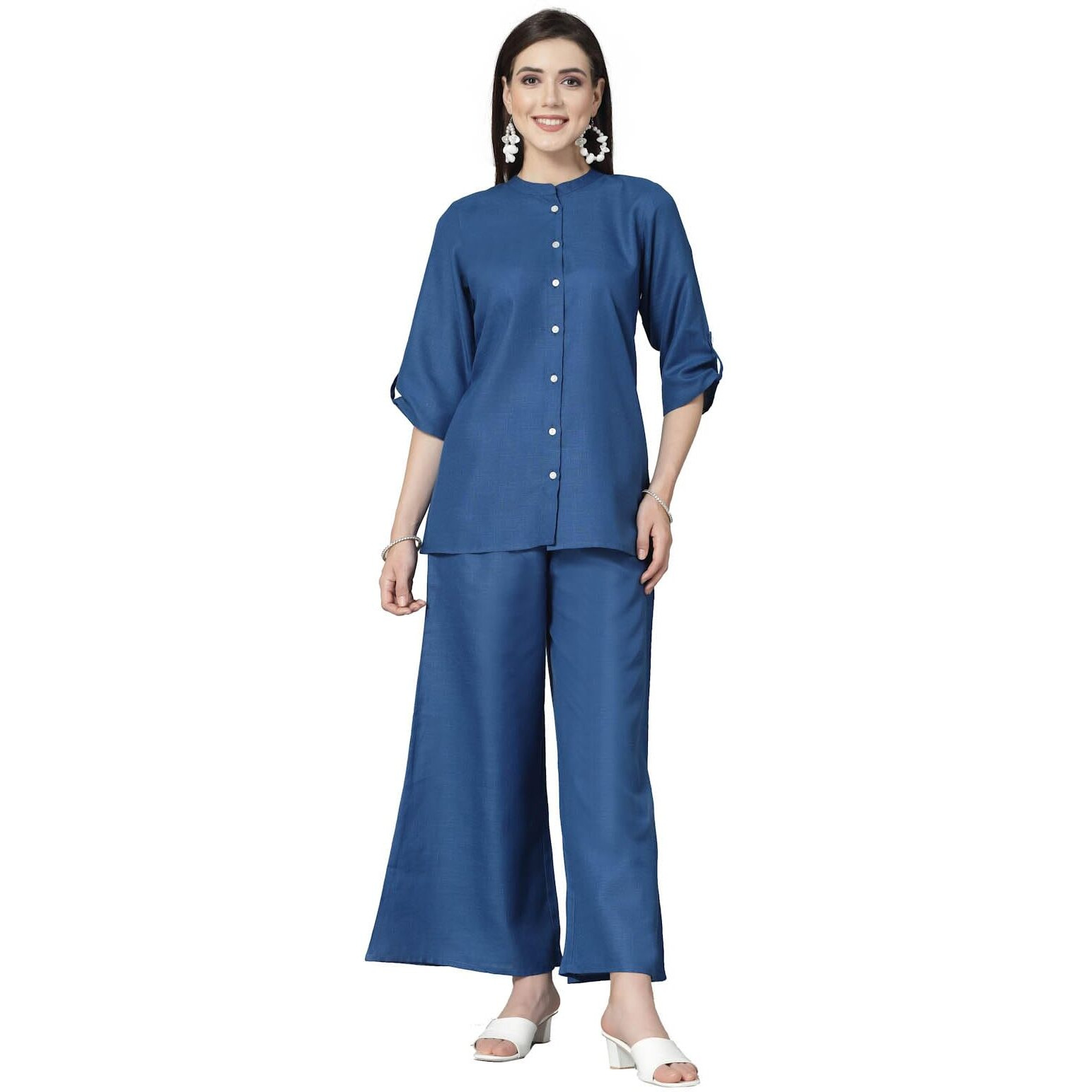 Stylum Women's Solid Cotton Blend Co-Ord Set (Csroyalvirtus42_Blue, Xl)