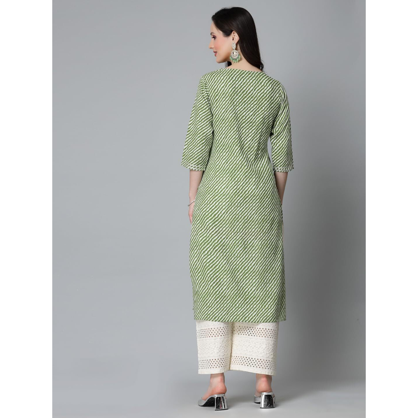 Stylum Women's Leheriya Printed & Embroidered Rayon Straight Kurta (Toyotogreen40_Green, L)