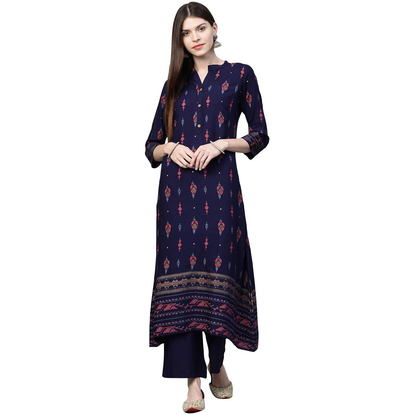 Ziyaa Women's Rayon A Line Salwar Suit Set (Zikury3038Andpl-S_Blue_Small)