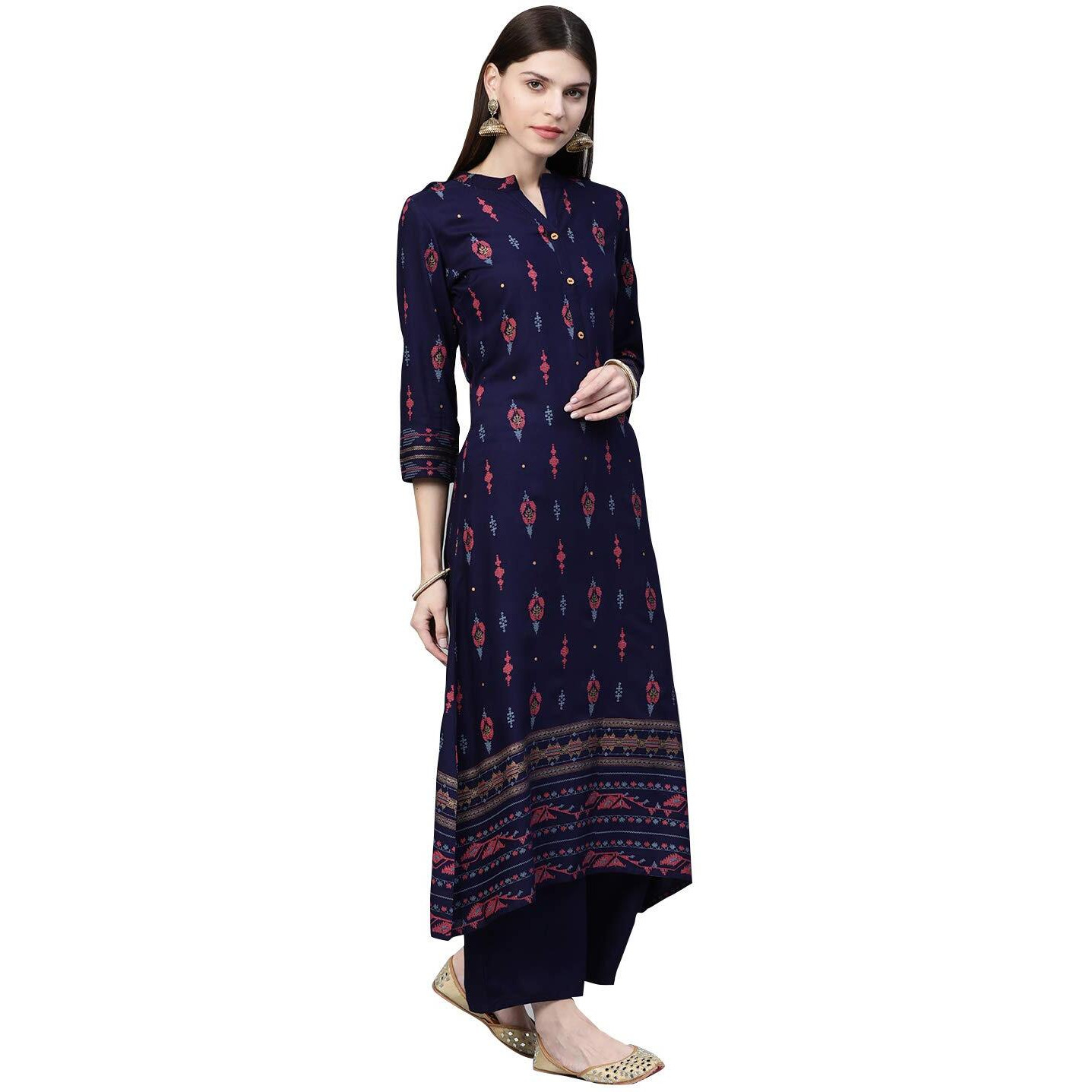 Ziyaa Women's Rayon A Line Salwar Suit Set (Zikury3038Andpl-S_Blue_Small)