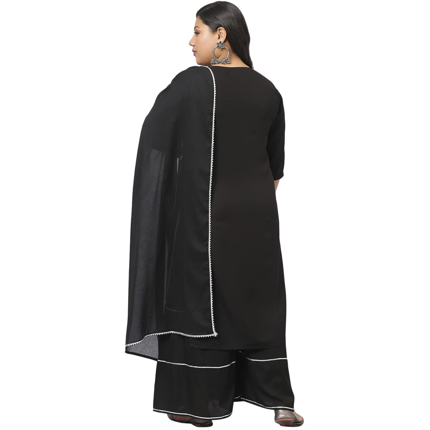 Stylum Women's Plus Size Rayon Printed Straight Kurta Sharara Dupatta Set (Blacksharara46_Black, 3Xl)