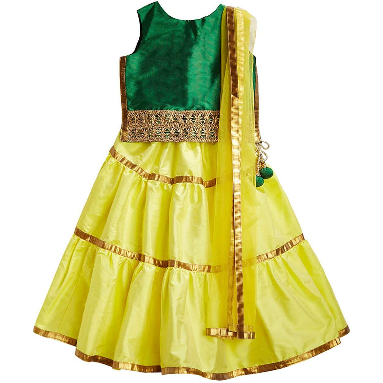 A.T.U.N Girl Synthetic Readymade Lehenga Choli(Glhg Got Gry_Green-Yellow_7-8 Years_Green-Yellow_7 Years-8 Years)