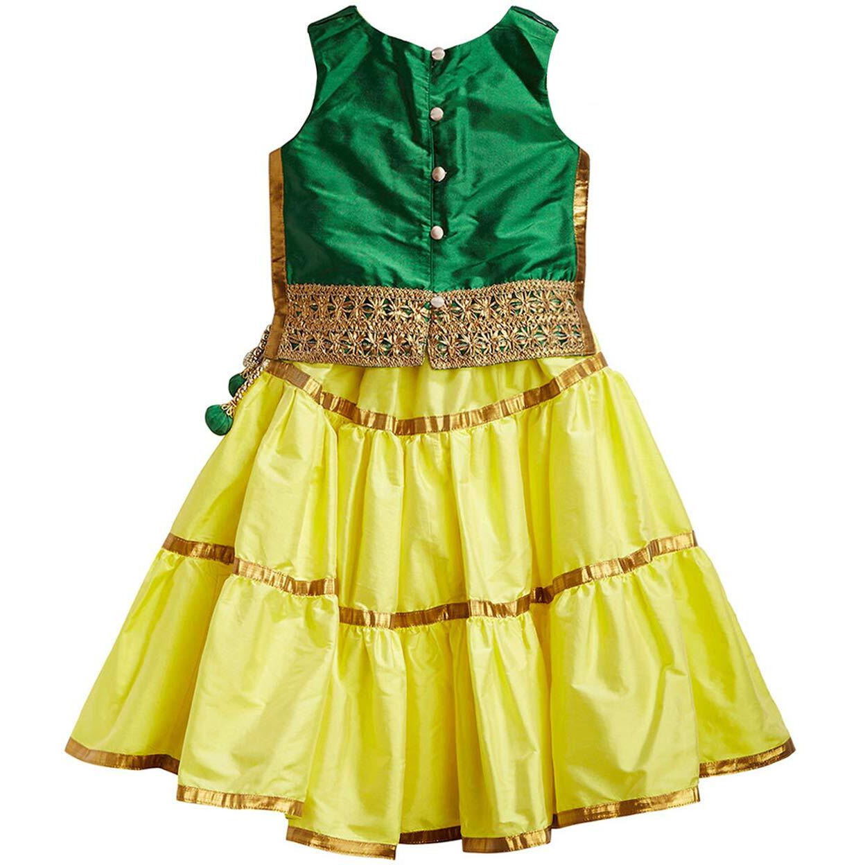 A.T.U.N Girl Synthetic Readymade Lehenga Choli(Glhg Got Gry_Green-Yellow_7-8 Years_Green-Yellow_7 Years-8 Years)