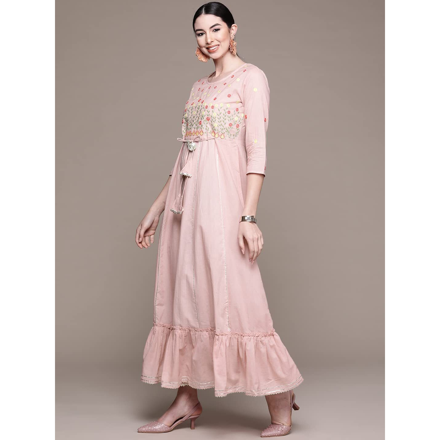 Anubhutee Women's Cotton Mauve Yoke Embroidered Ethnic Dress (2Xl)