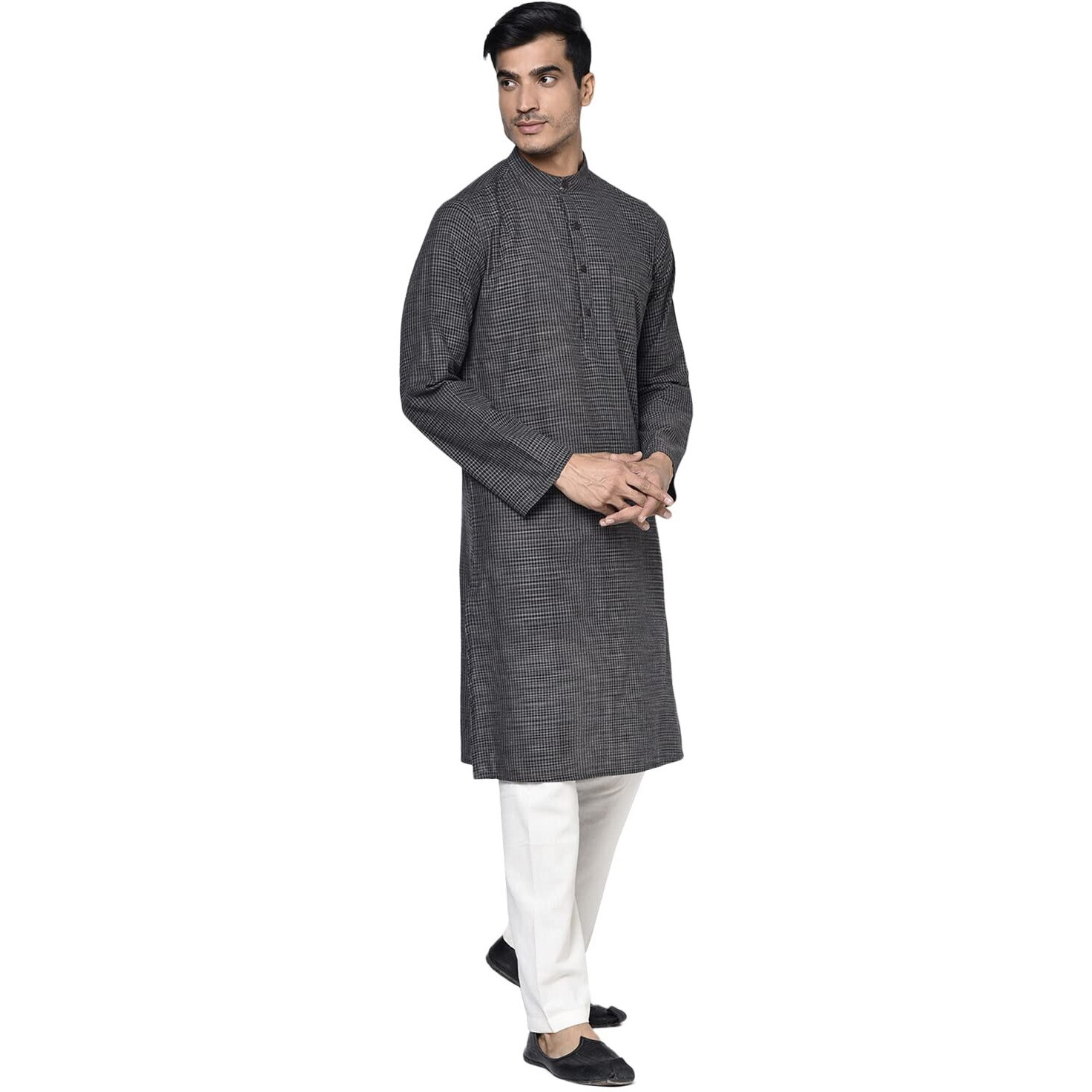 Fabindia Men's Cotton Geometric Slim Slim Fit Kurta_Black_Xs