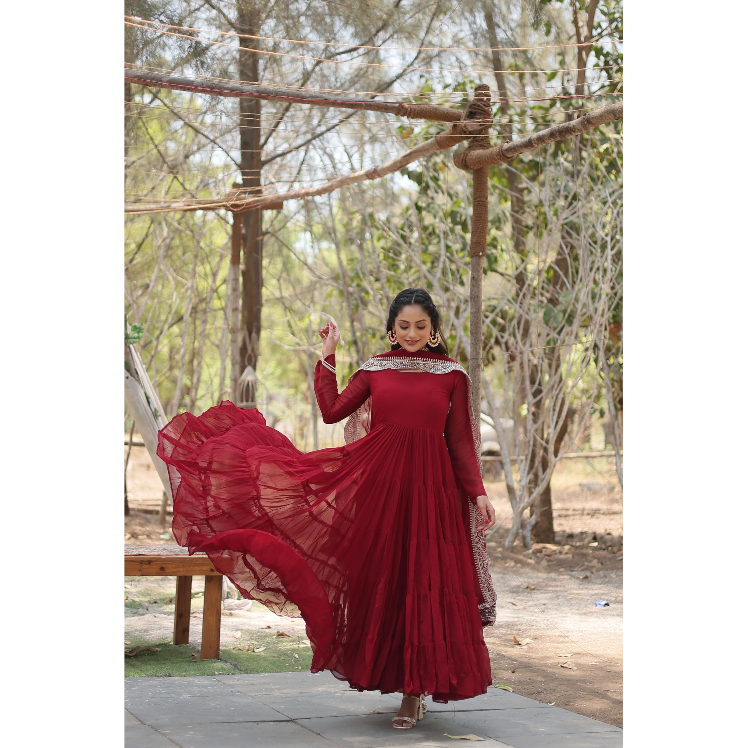 Fashion Basket Georgette Anarkali Kurta Set For Women Maroon