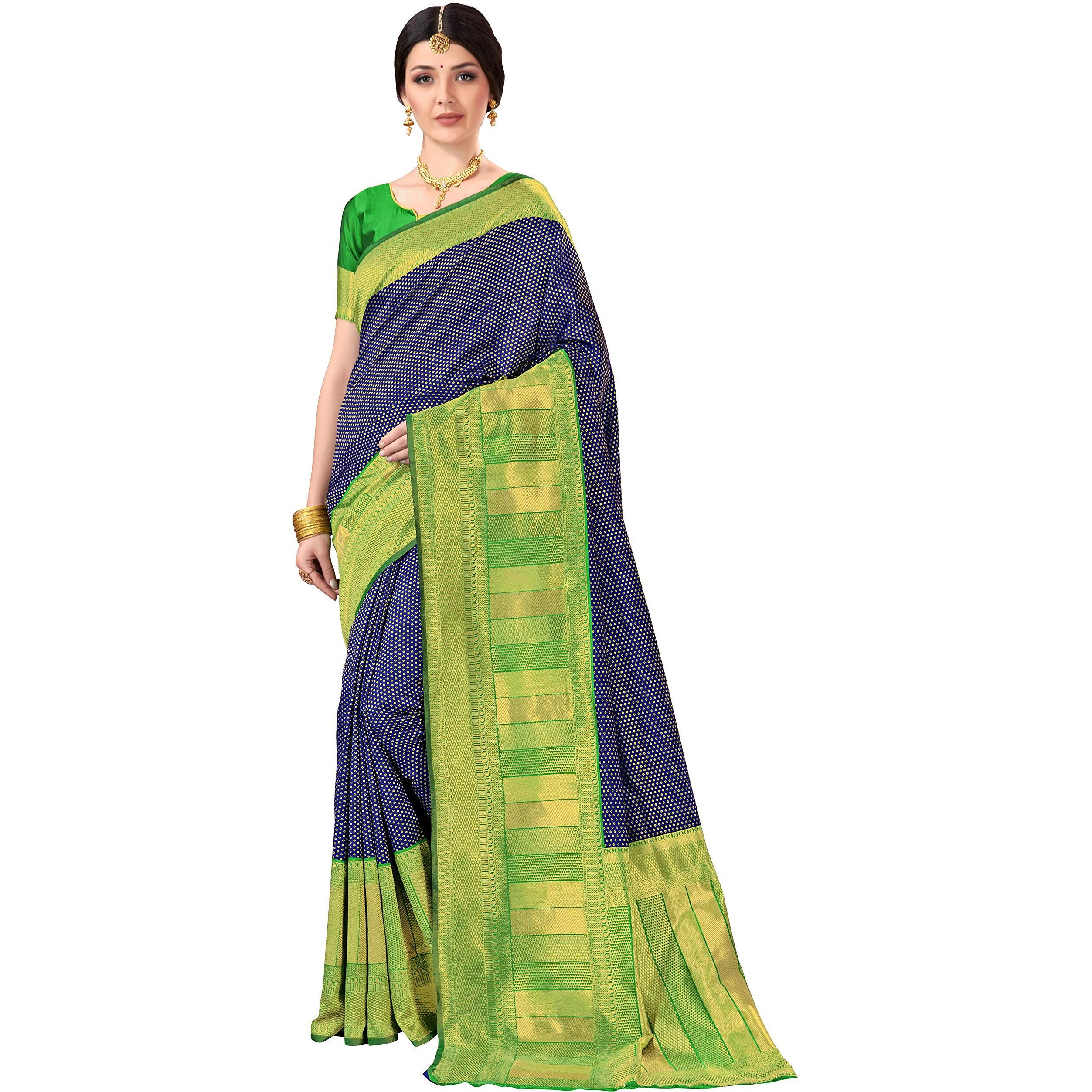 Glory Sarees Womens Banarasi Saree (Bridal_Silk134_Navy)