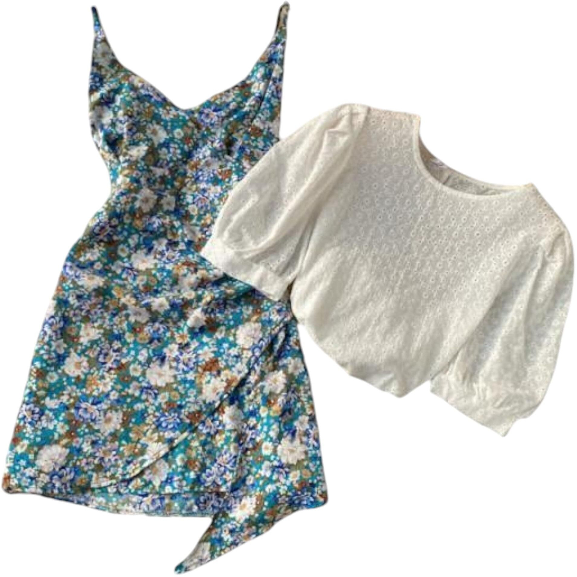 Gufrina Elegant Women's Two-Piece Dress Set With Crop Top And High-Waist Skirt For Casual (Blue S)