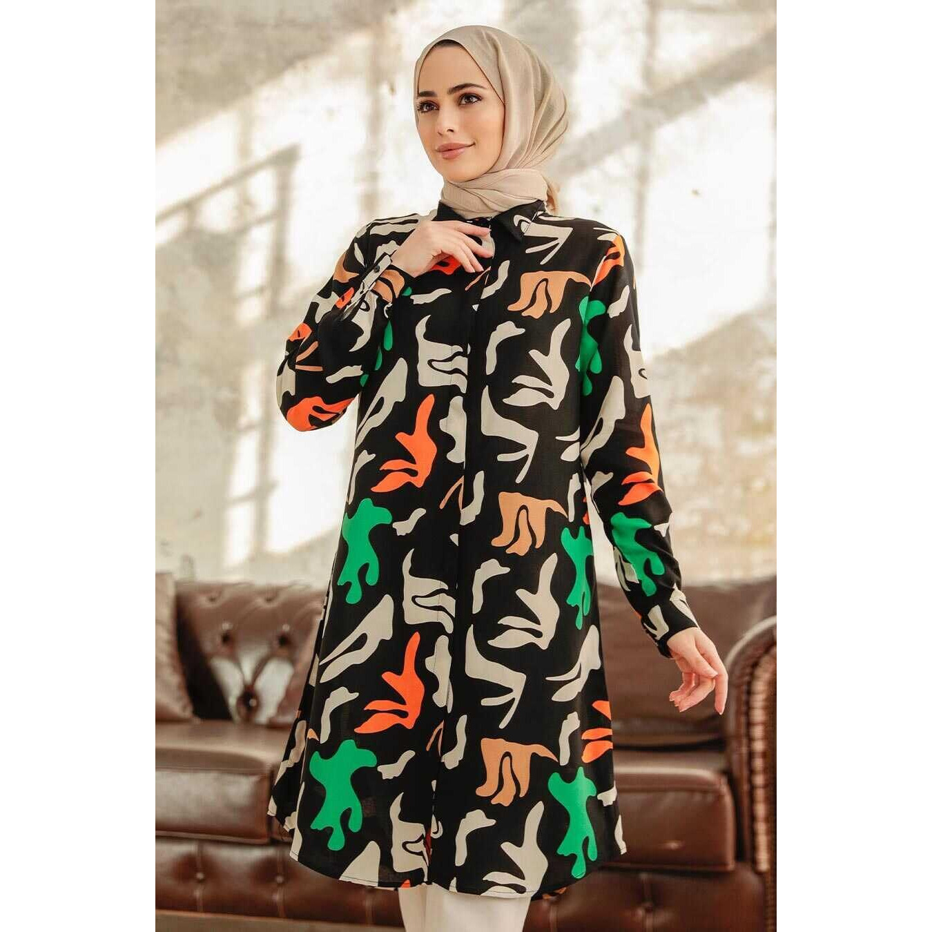 Gufrina Dresses For Women Full Sleeve||Abstract Print In Black|| Relaxed Fit, ||Button-Down Front Design (Black Xxl)