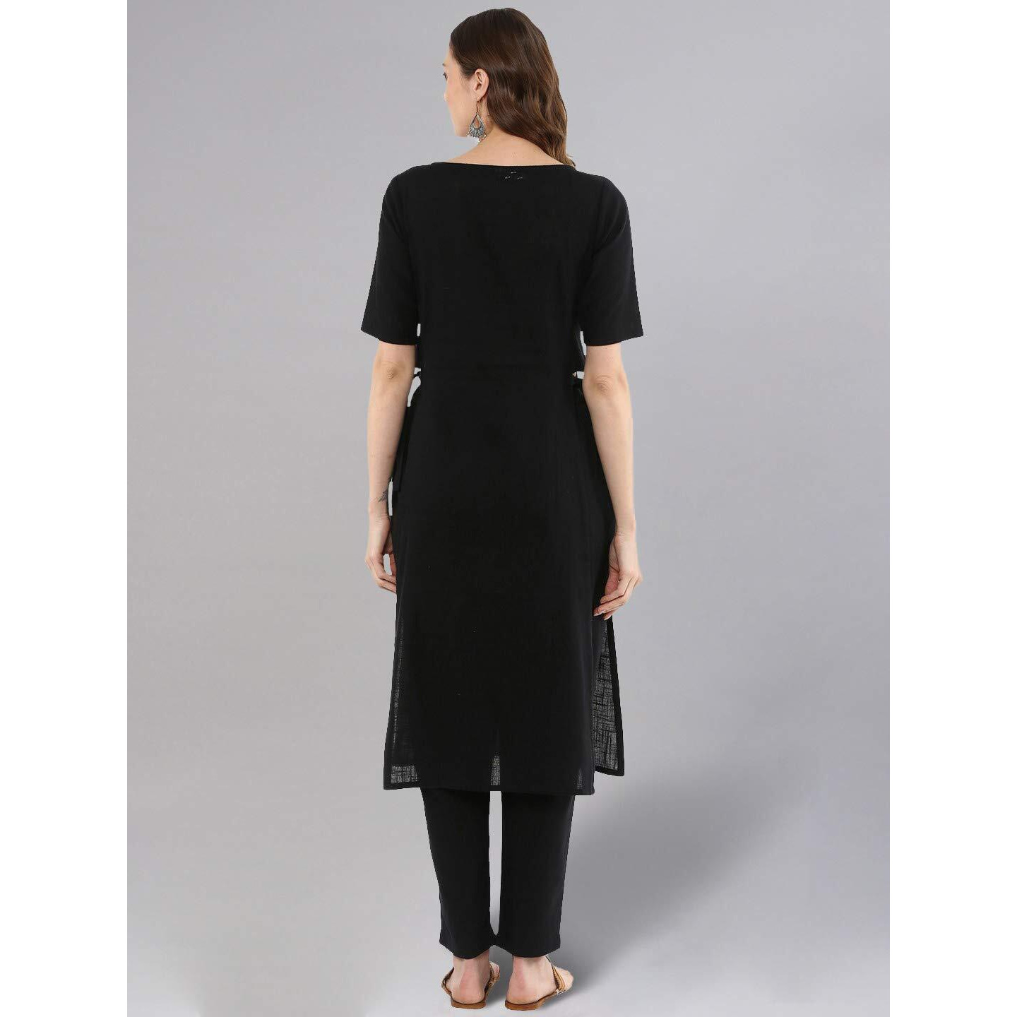 Idalia Rayon Solid Straight Black Kurta Set For Women Round V Neck Designer Kurta With Pant