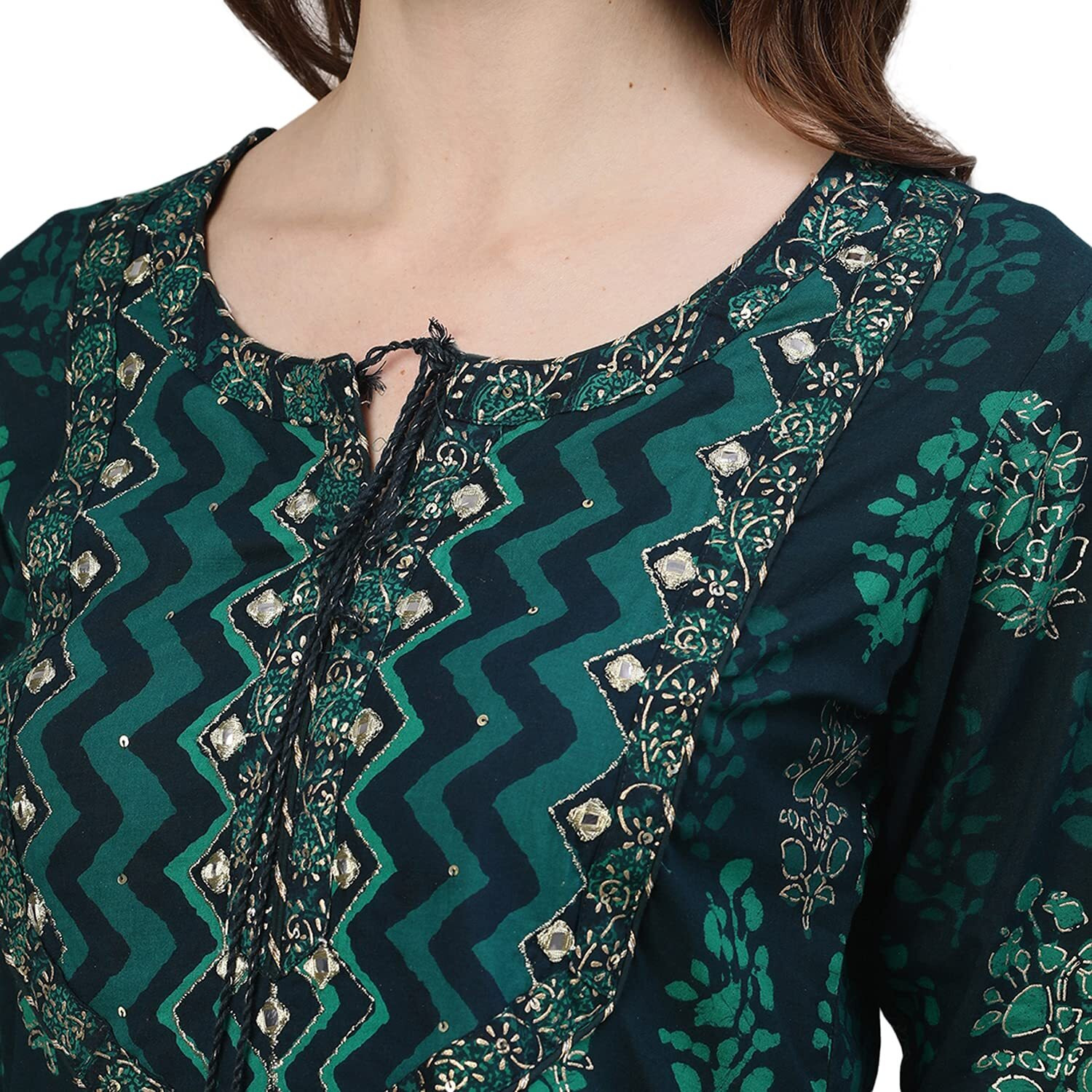 Ishin Women's Cotton Floral Kurta Sets (Emkplpmaw-8052_Xl_Navy Blue_X-Large)