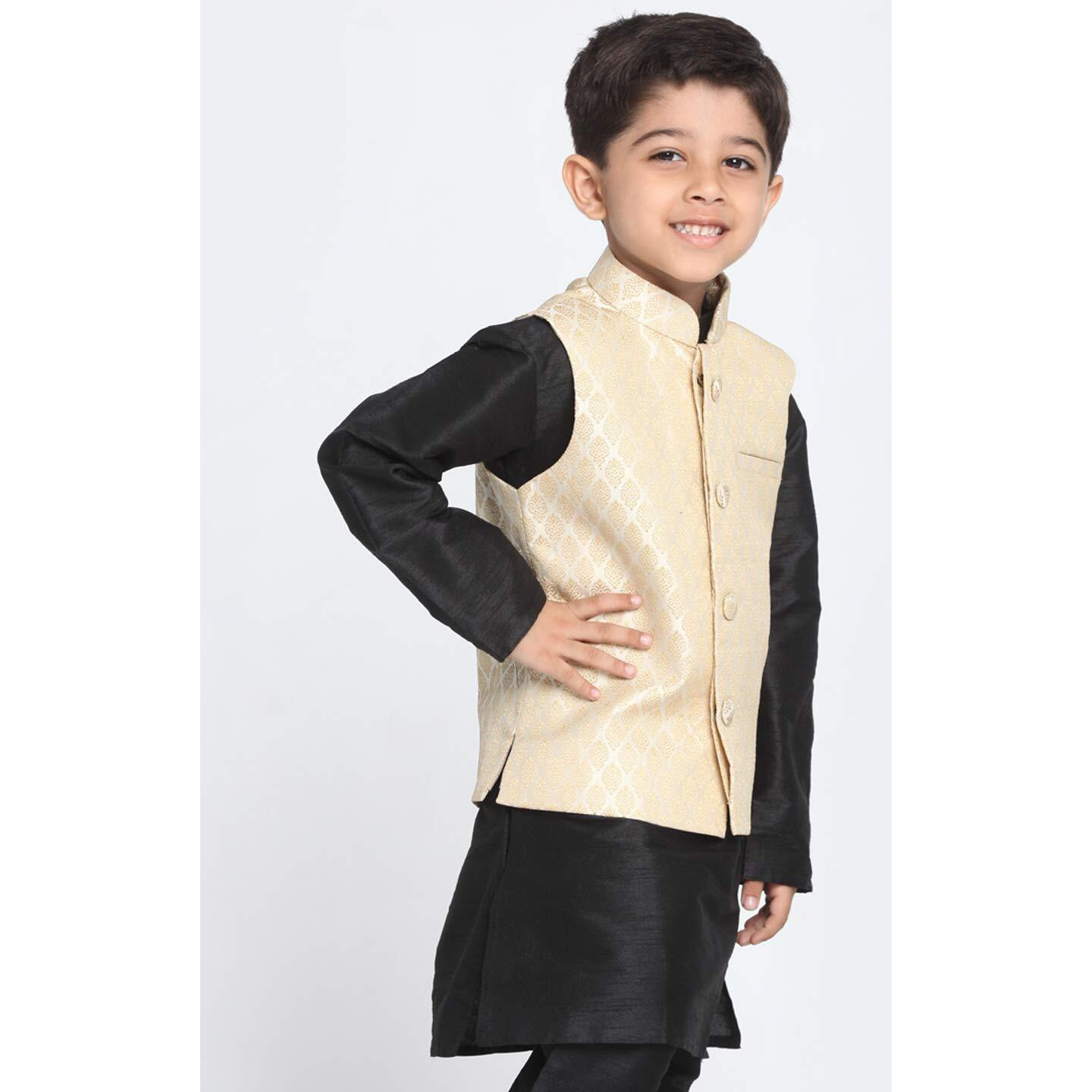Vastramay Banarasi Brocade Woven Jacquard Nehru/Modi Jacket For Boys  Cream Ethnic Waistcoat For Weddings & Festivals