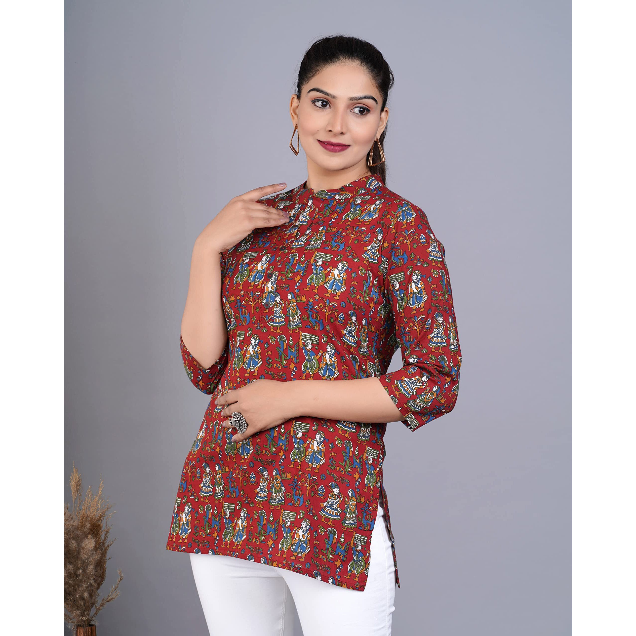 Jikonet Women's Rayon Straight Short Kurti - 1007, (Large, Maroon)